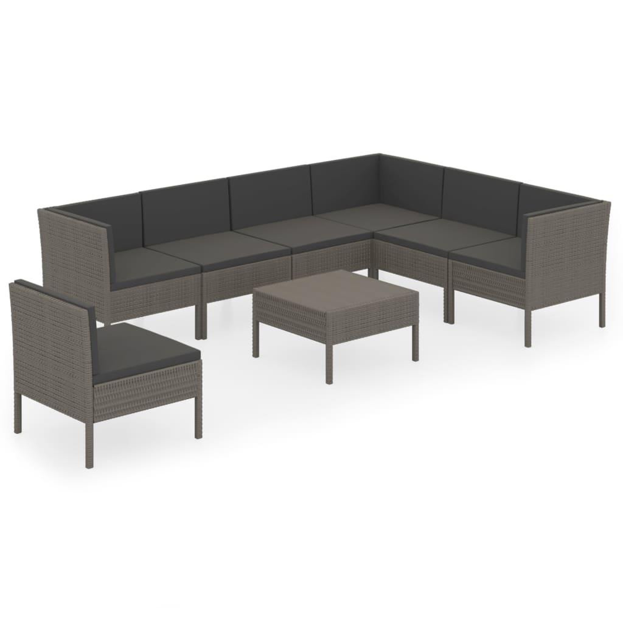 Voir la diapositive 2 : VIDAXL Salon de jardin 8 pcs avec coussins resine tressee gris