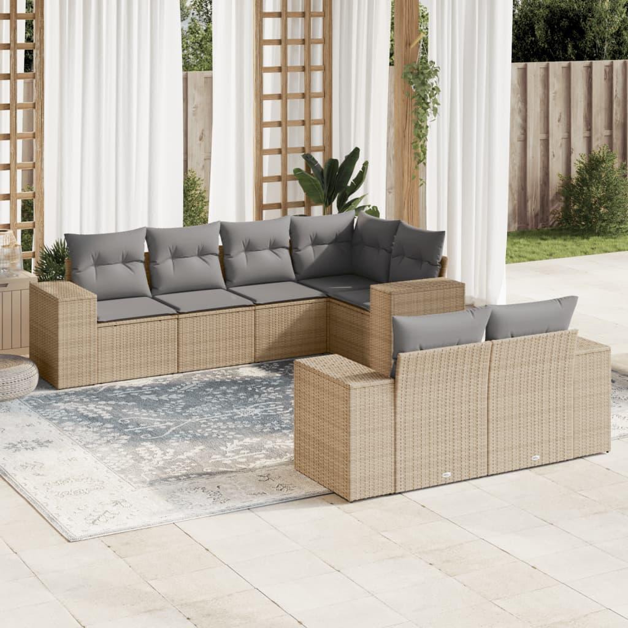 VIDAXL Salon de jardin avec coussins 7 pcs beige resine tressee