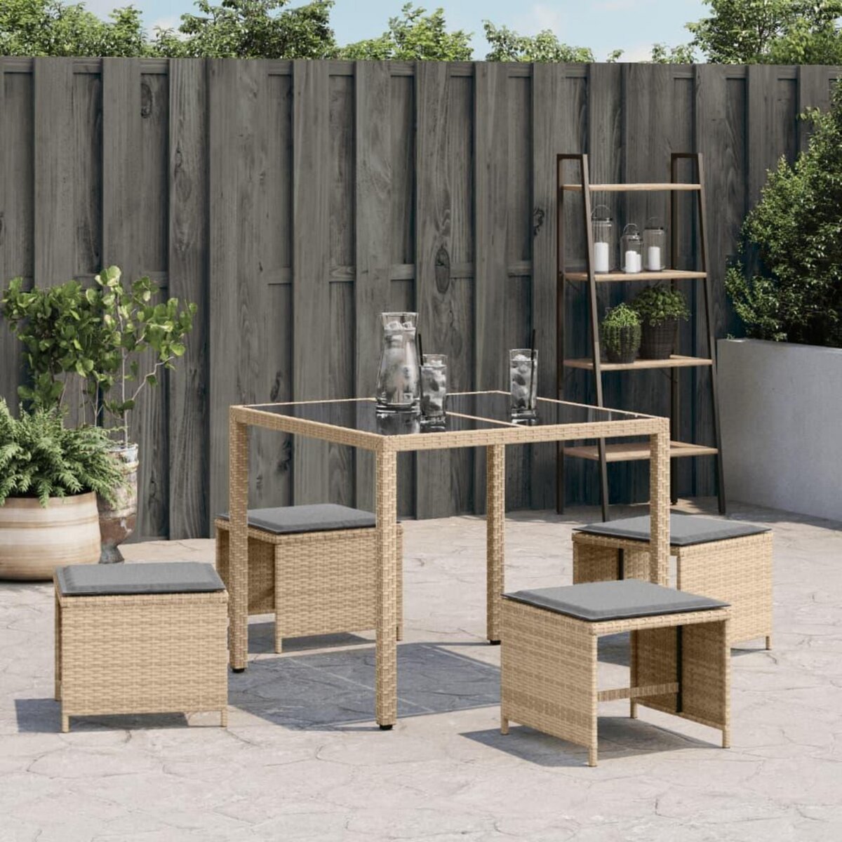 VIDAXL Tabourets de jardin coussins lot de 4 melange beige 41x41x36 cm