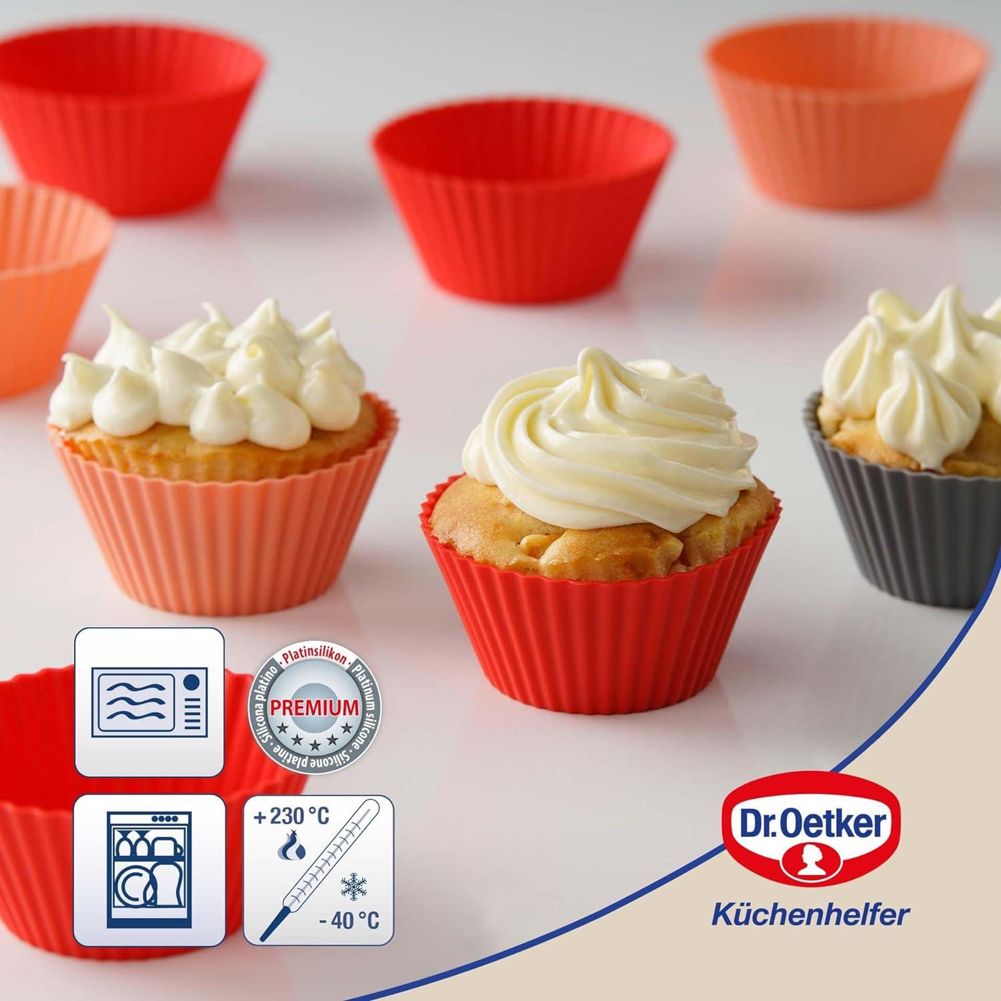 Voir la diapositive 2 : DR.OETKER Lot de 12 caissettes muffins en silicone 7 cm dr. Oetker flexxibel love