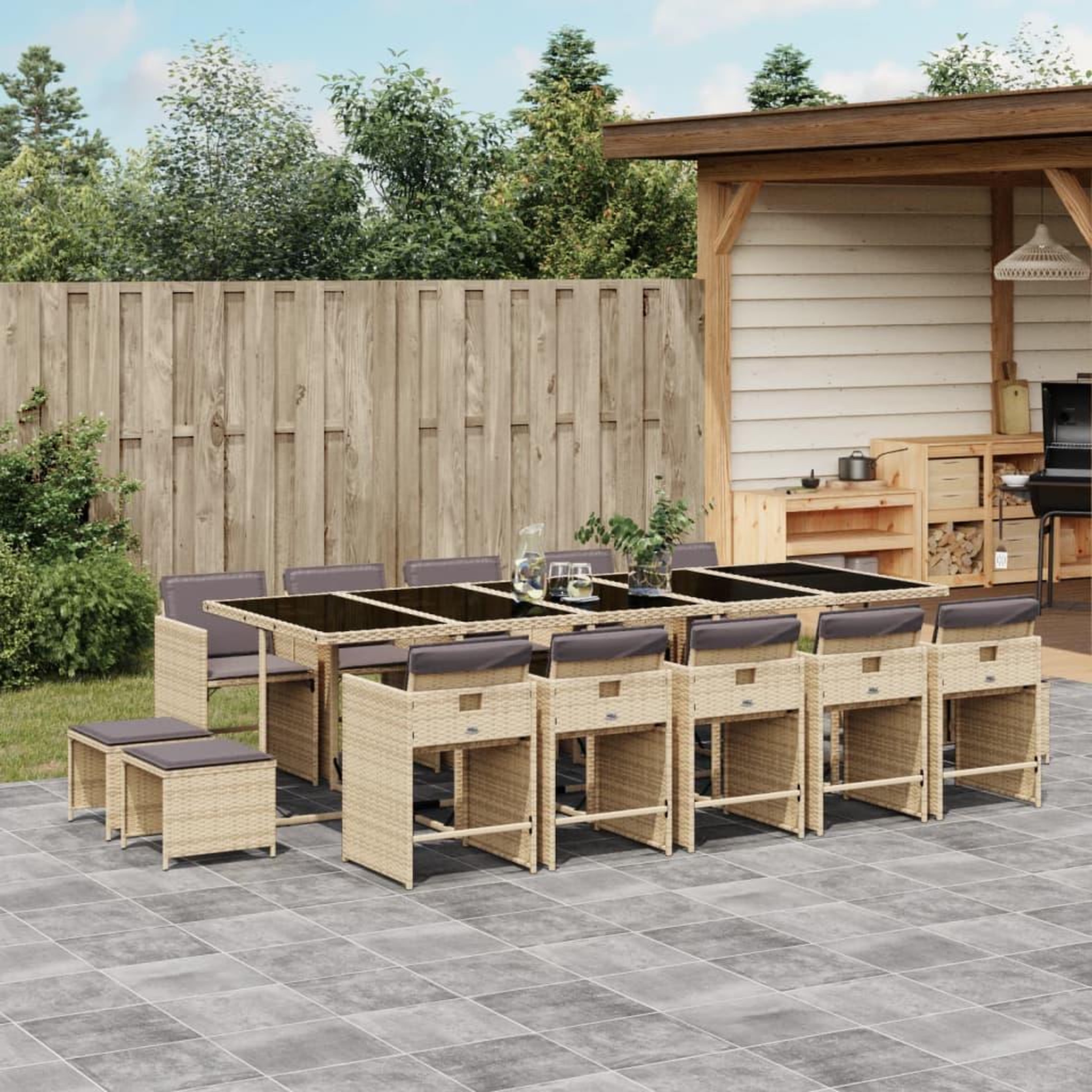 VIDAXL Ensemble a manger de jardin et coussins 15 pcs melange beige