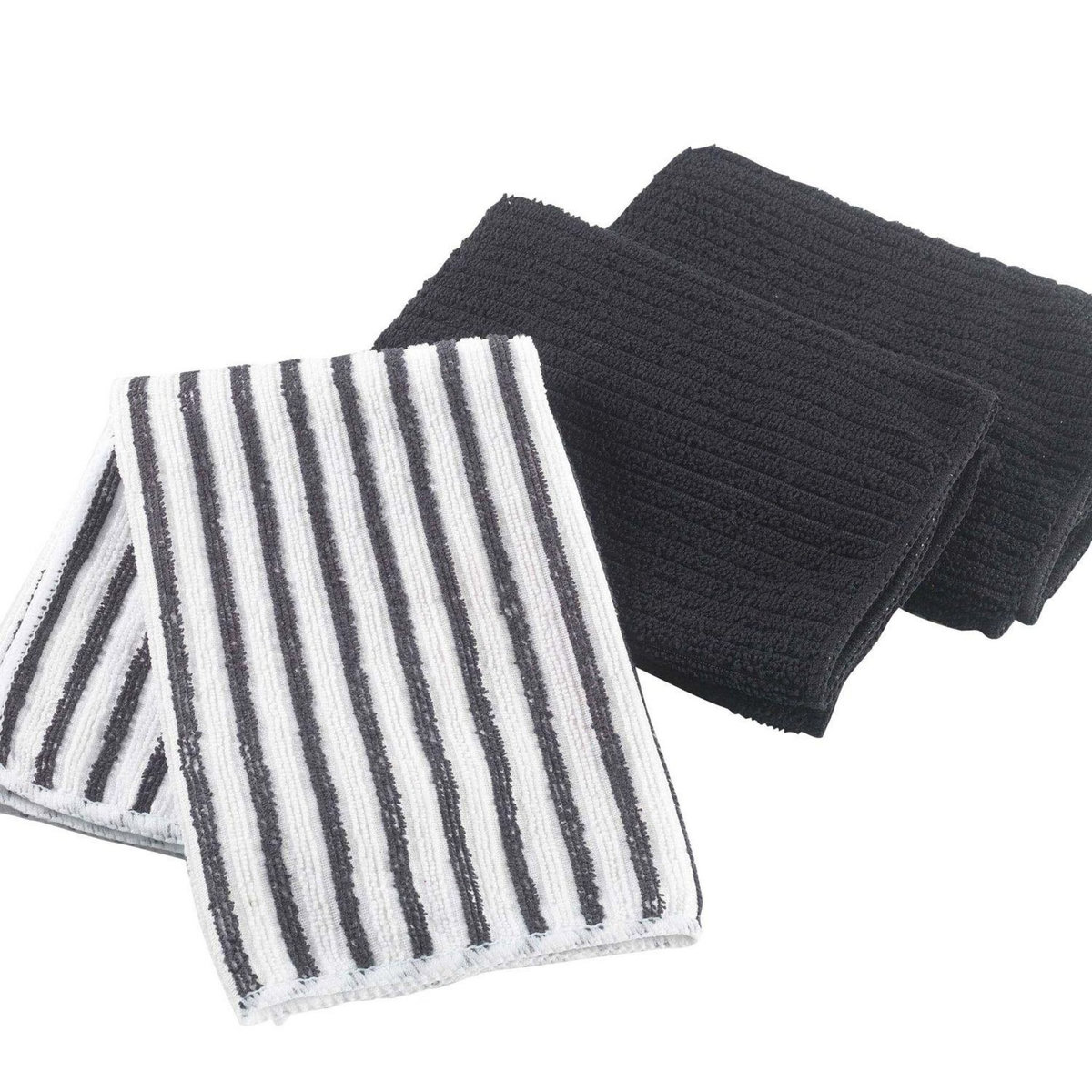 Douceur d'Intérieur Lot de 3 torchons de cuisine en microfibre - Noir
