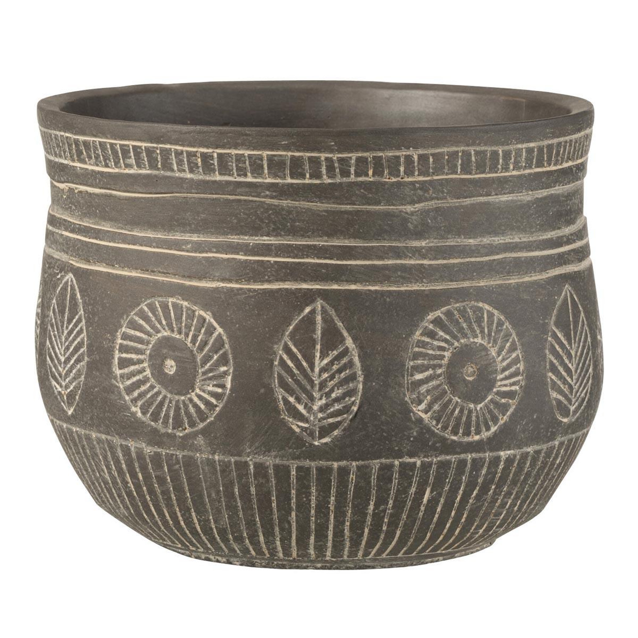 J-LINE Cache-pot déco en ciment  fresque  24cm gris