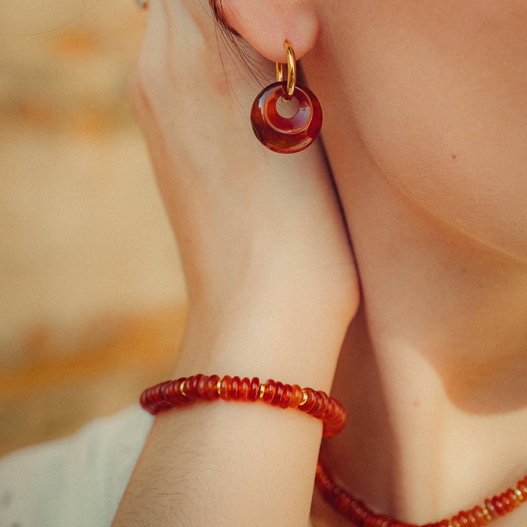 Voir la diapositive 3 : SLOYA Boucles d'oreilles Blima en pierres Agate rouge