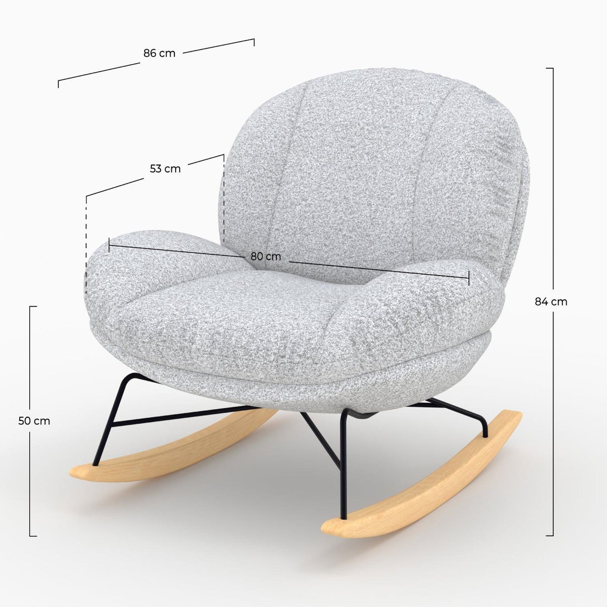 MAISON PAVANE Rocking chair en tissu bouclette gris chiné-Lenny