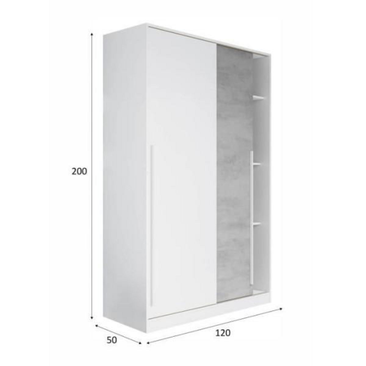 MARKET24 Armoire TOP - Décor blanc artik et blanc vehlo - 2 Portes coulissantes - L200 x H120 x P50 cm