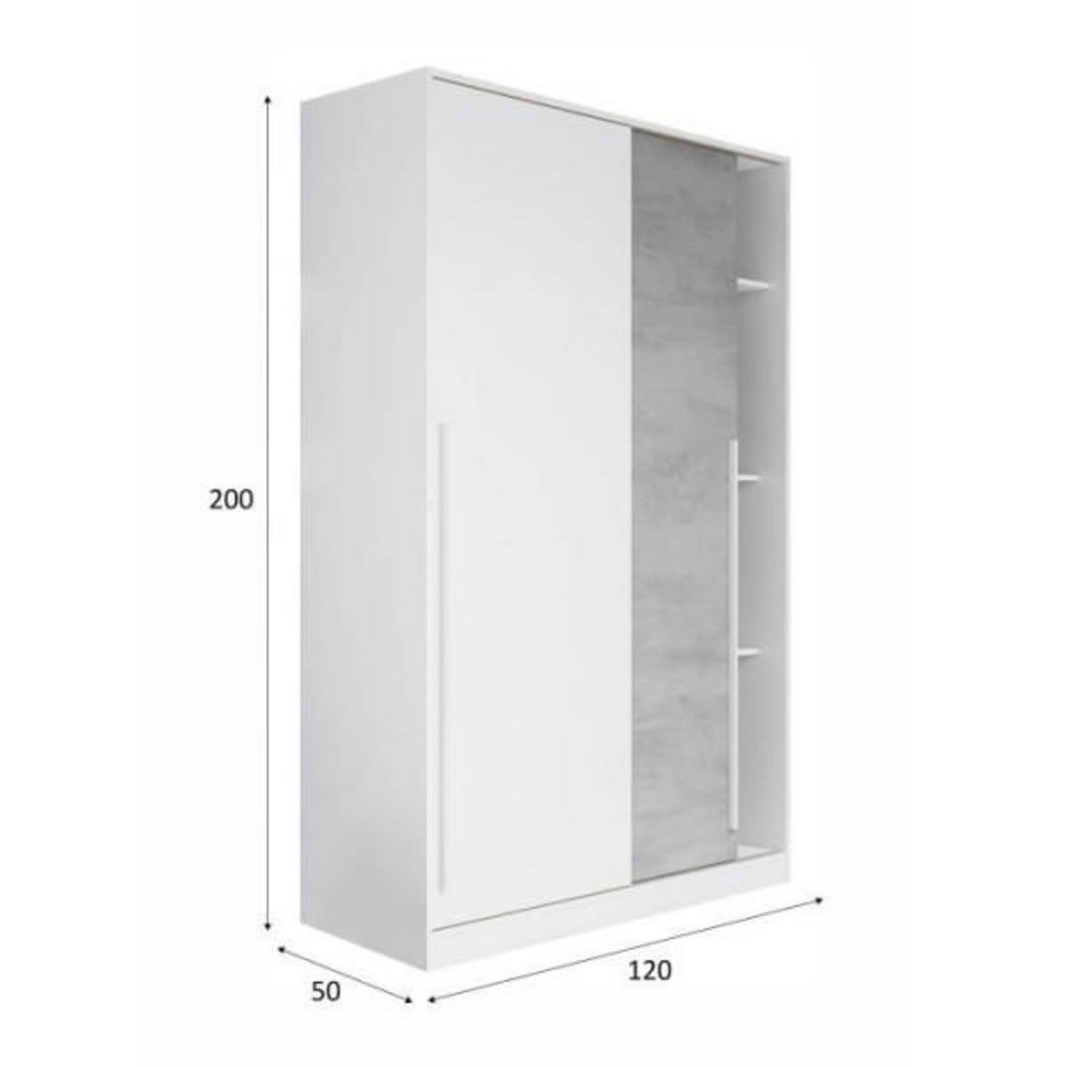 MARKET24 Armoire TOP - Décor blanc artik et blanc vehlo - 2 Portes coulissantes - L200 x H120 x P50 cm