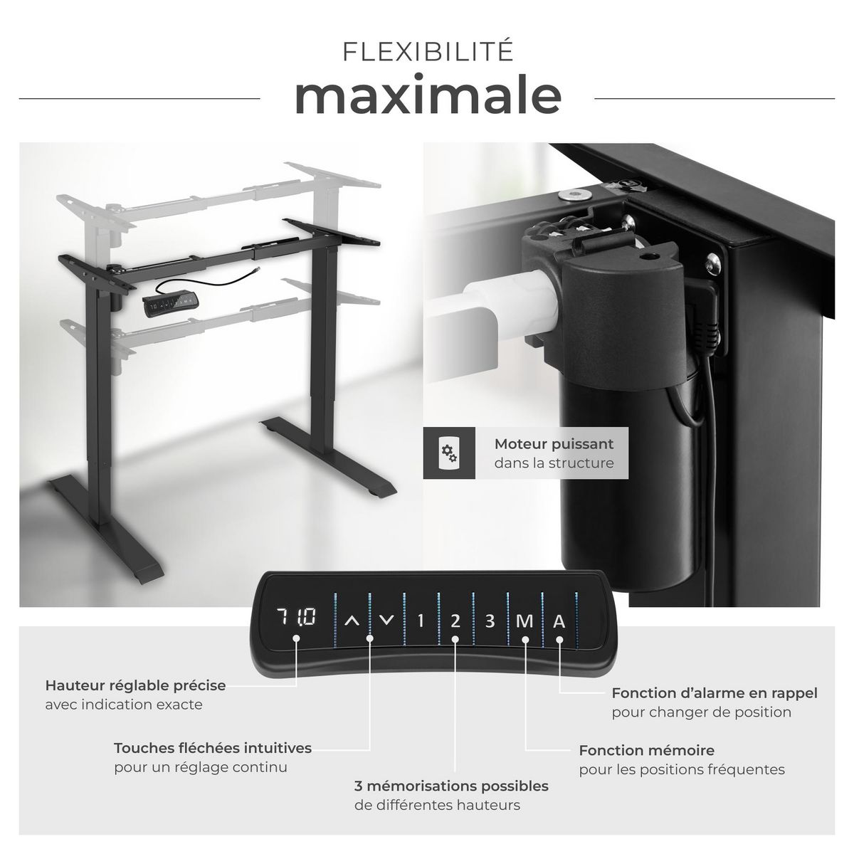 tectake Bureau assis debout avec réglage électrique de la hauteur