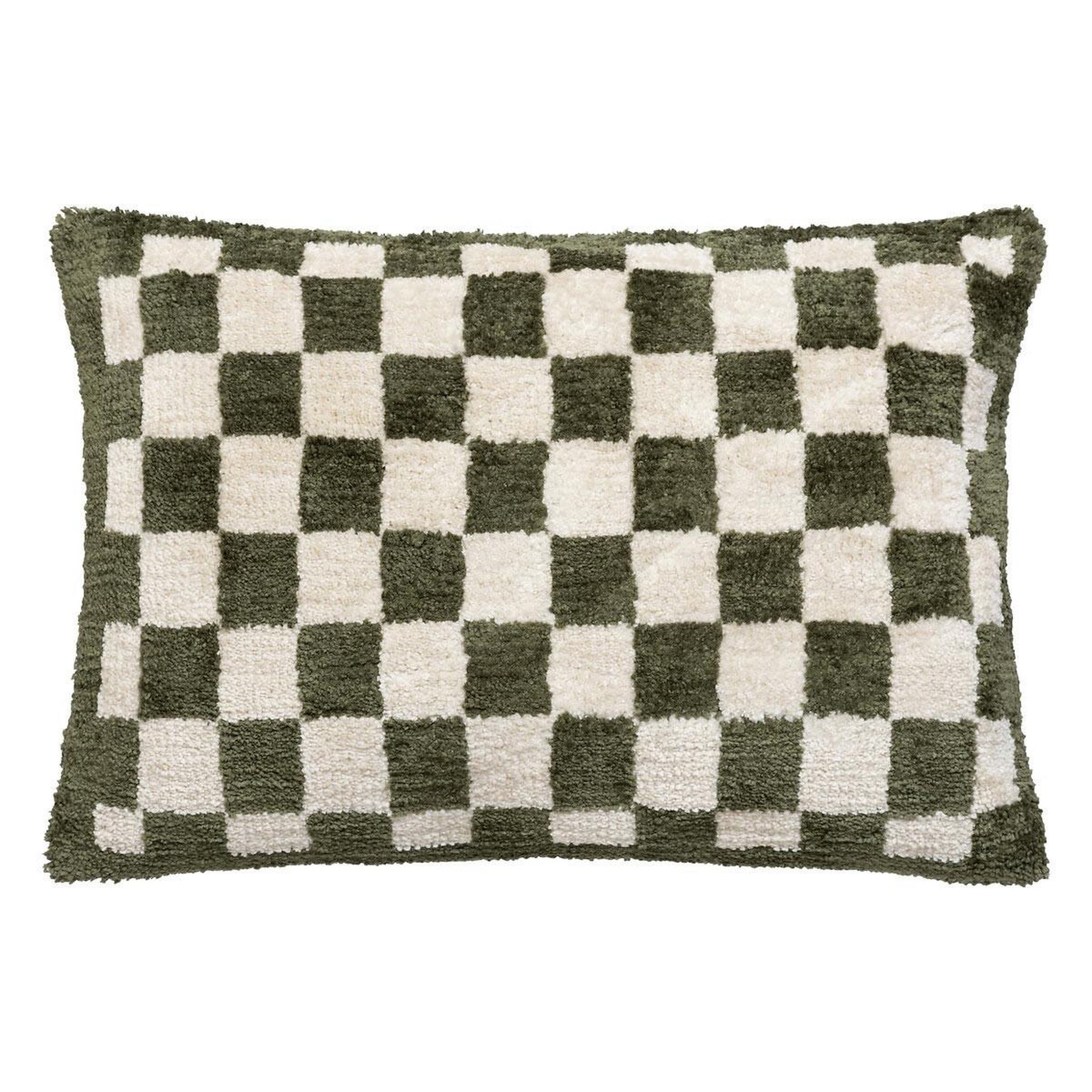 Voir la diapositive 1 : ATMOSPHERA Coussin tufté damier  itha  38x58cm kaki