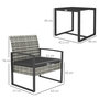 Voir la diapositive 3 : OUTSUNNY Salon de jardin 2 places 3 pièces 2 chaises avec coussins + table basse plateau verre trempé résine tressée aspect rotin gris