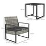 Voir la diapositive 3 : OUTSUNNY Salon de jardin 2 places 3 pièces 2 chaises avec coussins + table basse plateau verre trempé résine tressée aspect rotin gris