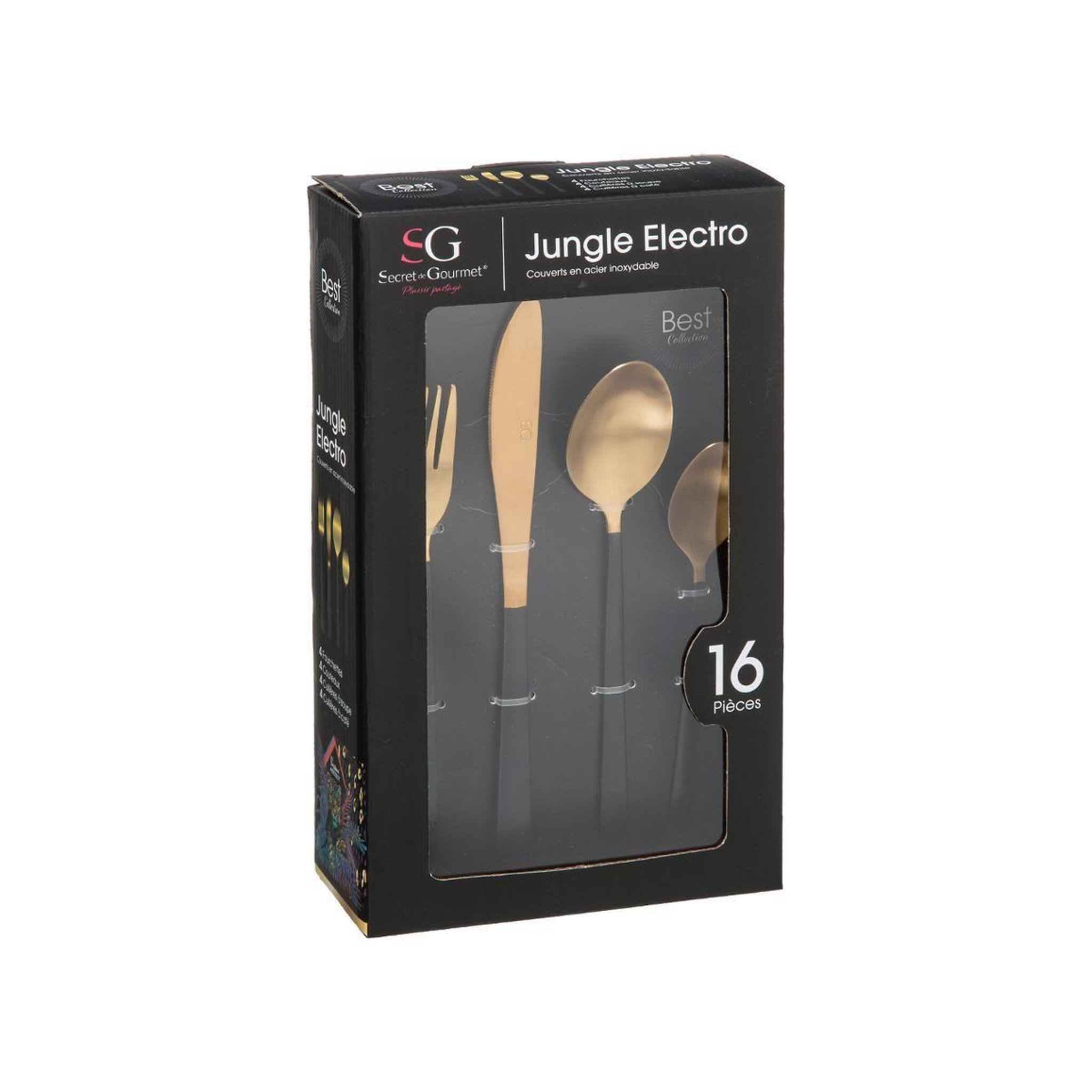 Voir la diapositive 6 : SECRET DE GOURMET Ménagère 16 Pièces Inox  Jungle Électro  27cm Or