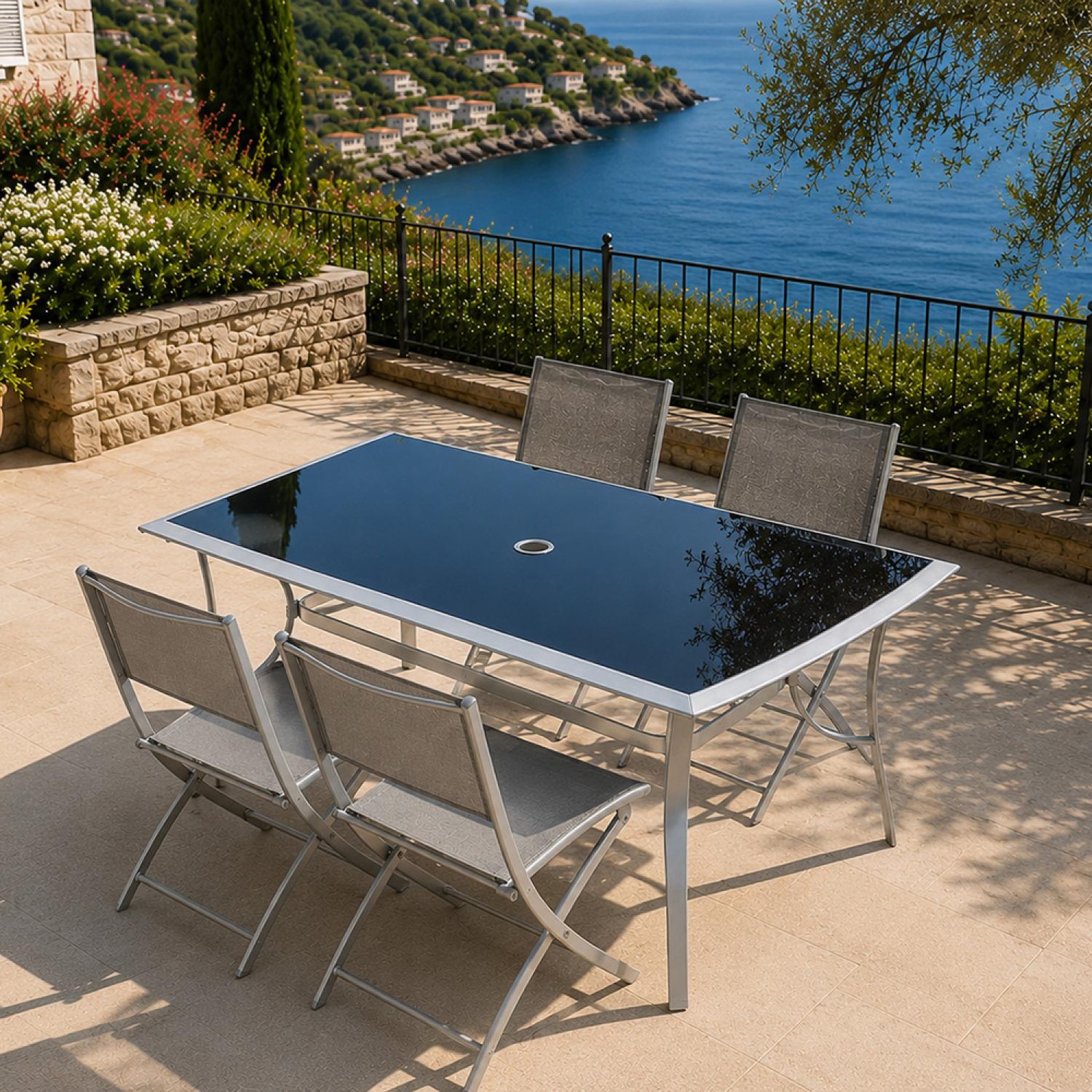 Voir la diapositive 6 : CONCEPT USINE Ensemble de jardin table 150 cm + lot de 4 chaises pliantes alassio