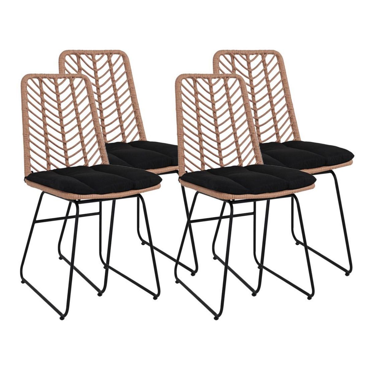 LISA DESIGN Forenza - lot de 4 chaises - effet rotin - coloris bois et noir