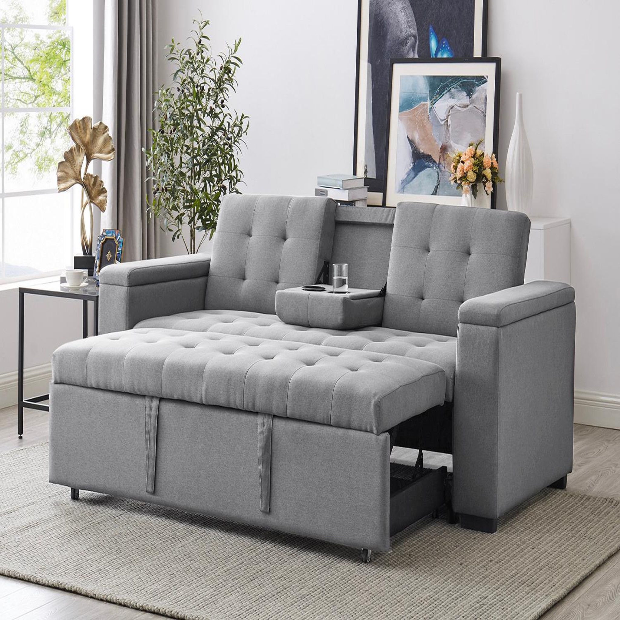 Voir la diapositive 2 : CONCEPT USINE Canapé convertible 3 places en tissu gris clair noho