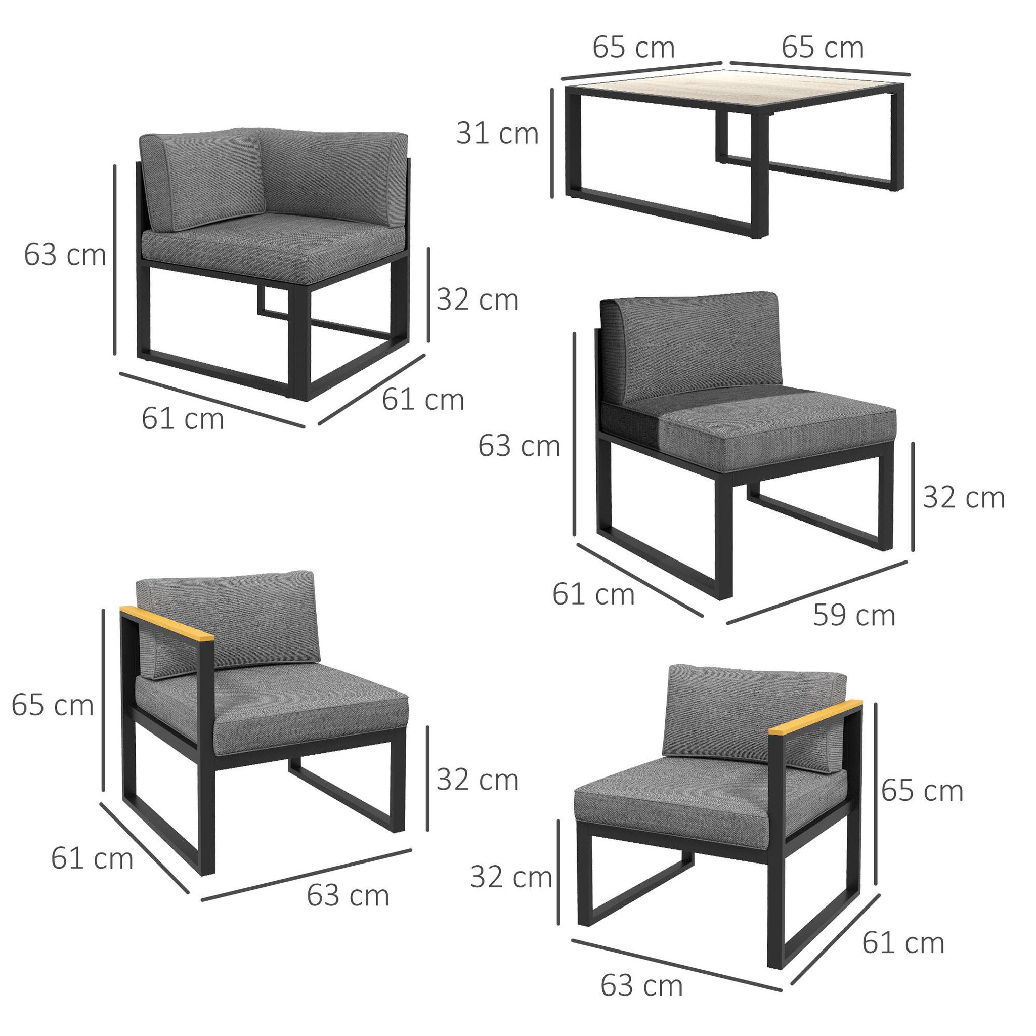 Voir la diapositive 3 : OUTSUNNY Ensemble salon de jardin d'angle 5 places design contemporain table basse coussins alu