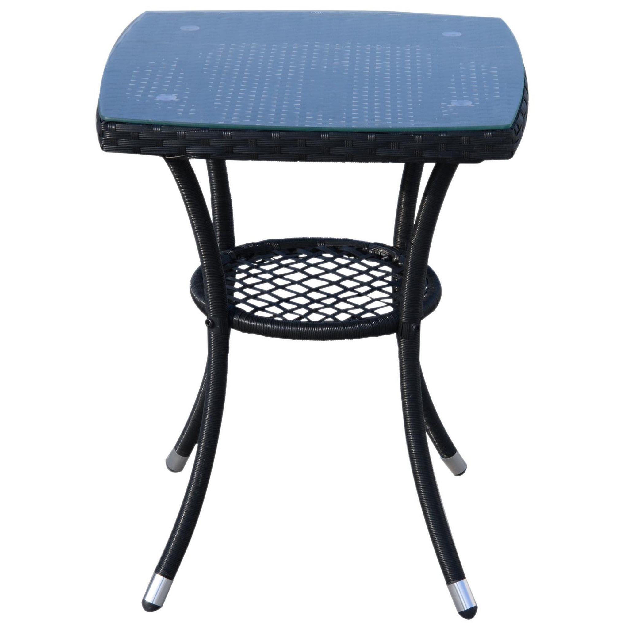 Voir la diapositive 6 : OUTSUNNY Ensemble salon de jardin 2 places : 2 fauteuils et table basse plateau verre trempé résine tressée 4 fils imitation rotin avec coussins noir