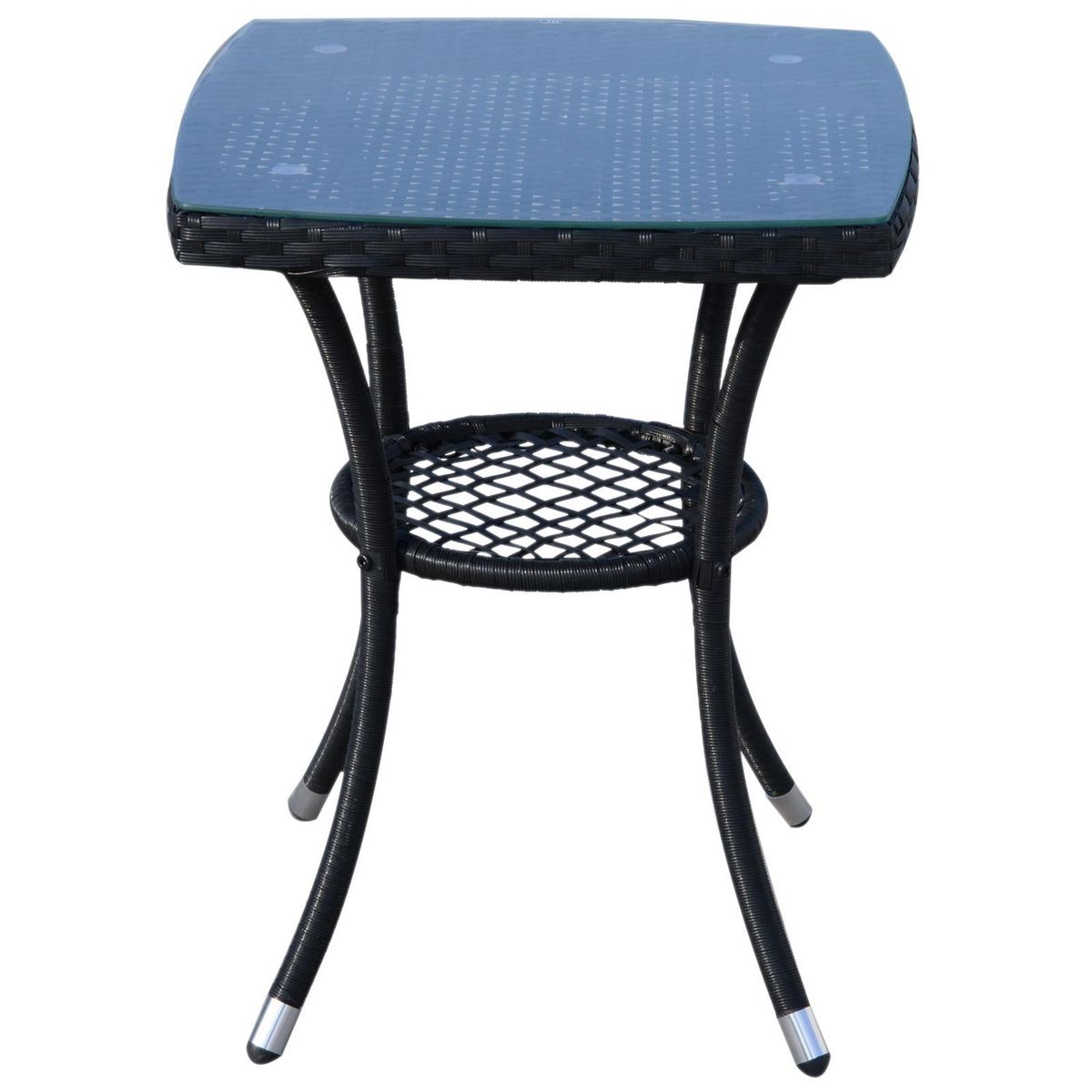 OUTSUNNY Ensemble salon de jardin 2 places : 2 fauteuils et table basse plateau verre trempé résine tressée 4 fils imitation rotin avec coussins noir