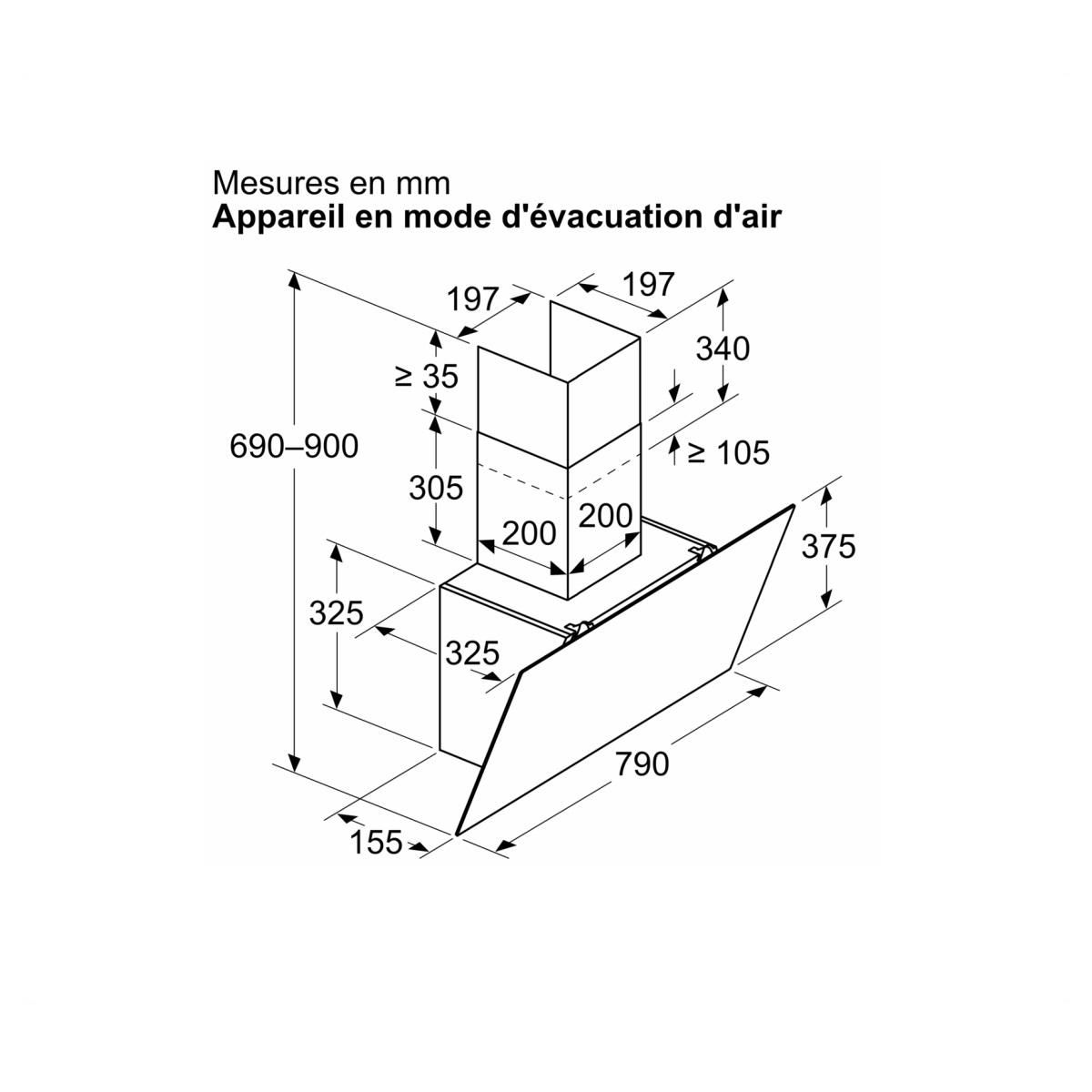 BOSCH Hotte décorative inclinée 80cm 550m3/h noir - DWK85DK60