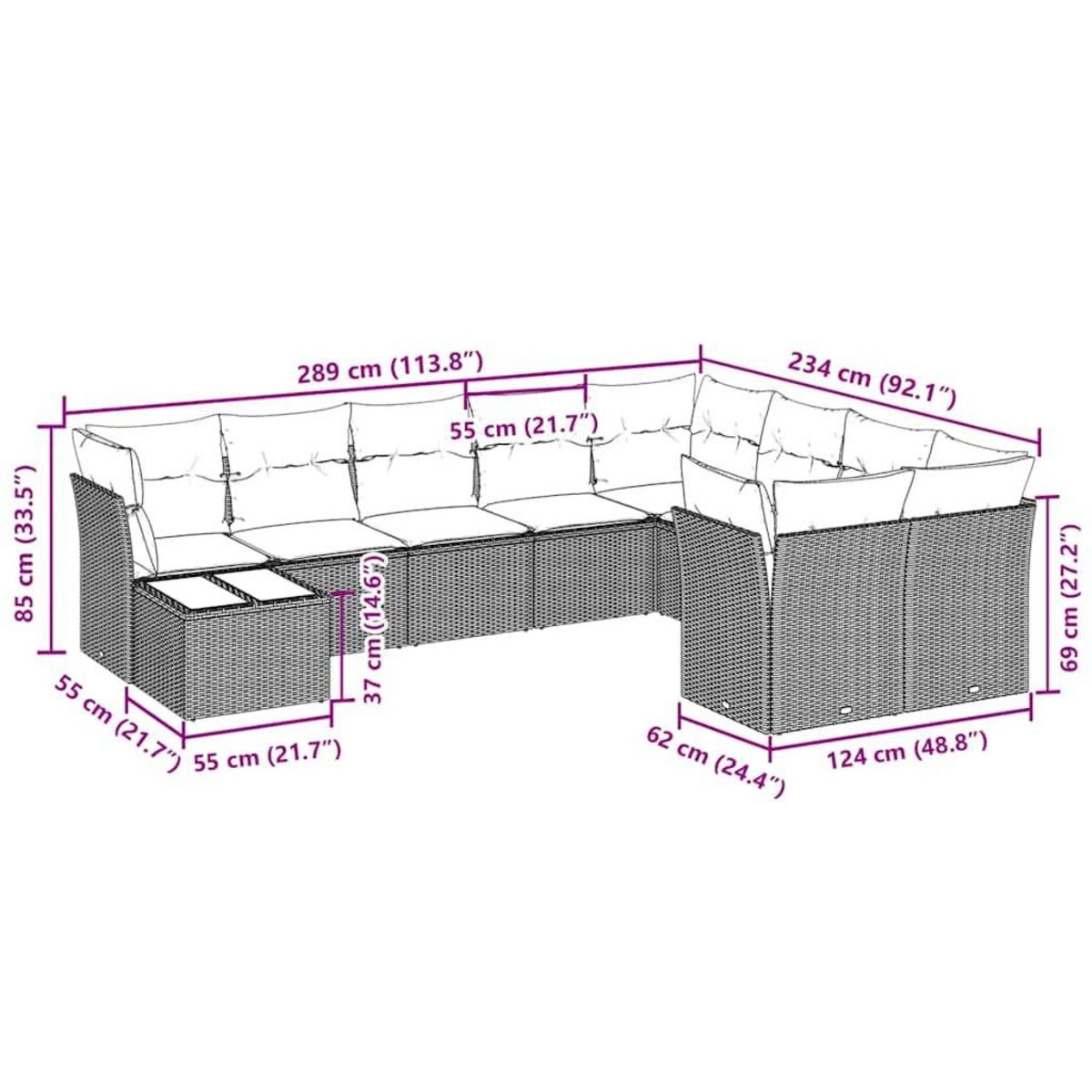 VIDAXL Salon de jardin avec coussins 10 pcs gris clair resine tressee