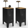 Voir la diapositive 1 : ID MARKET Lot de 2 tables de chevet ESTER 1 porte métal noir plateau façon hêtre design industriel