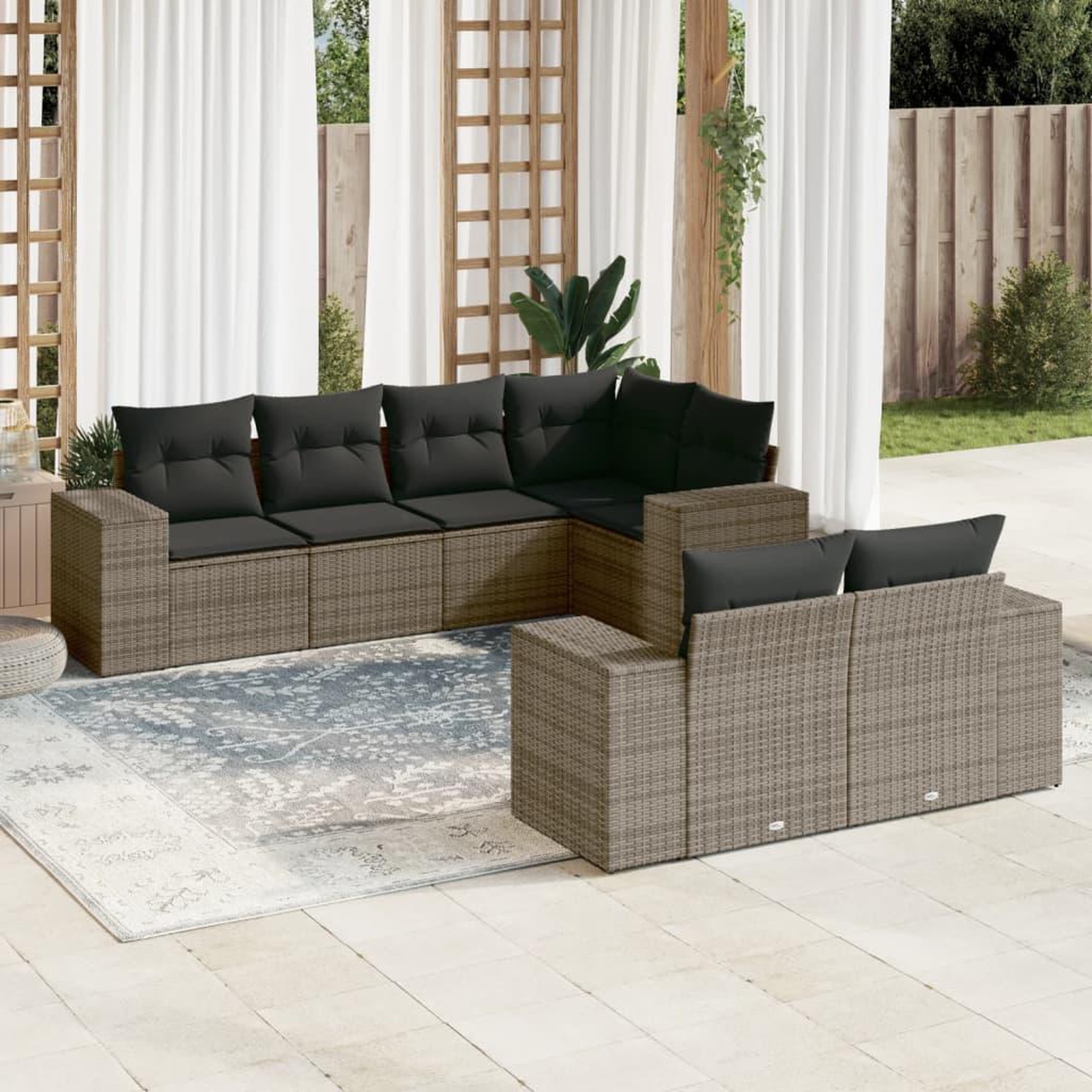 VIDAXL Salon de jardin avec coussins 7 pcs gris resine tressee