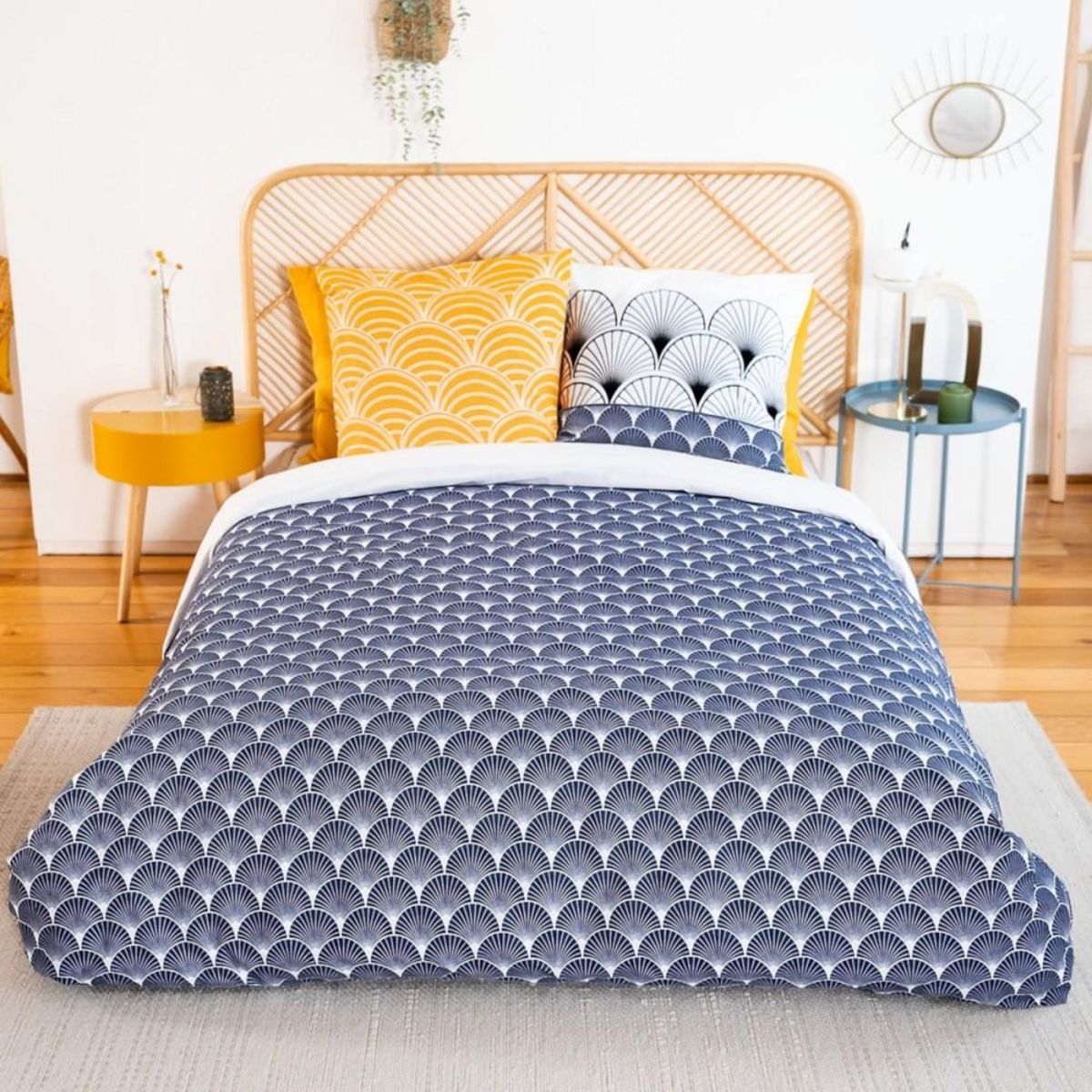 COTE DECO Housse de couette réversible 200x200 KERITA + 2 taies 100% coton adouci 57 fils/cm2