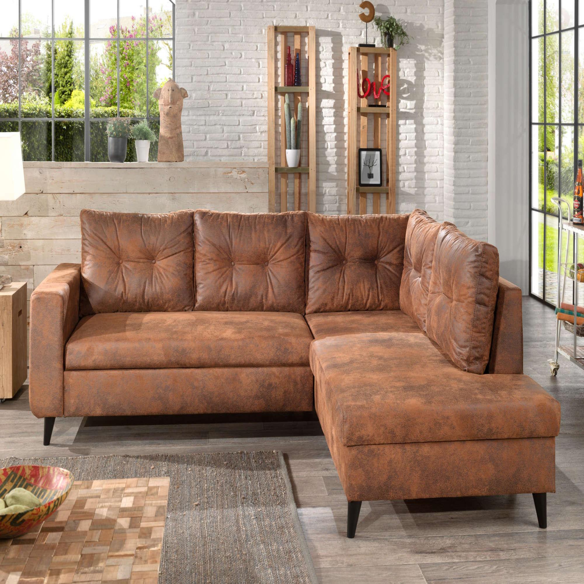 Voir la diapositive 2 : BEST MOBILIER Nordic - canapé d'angle l - 5 places - convertible - industriel vintage - droit