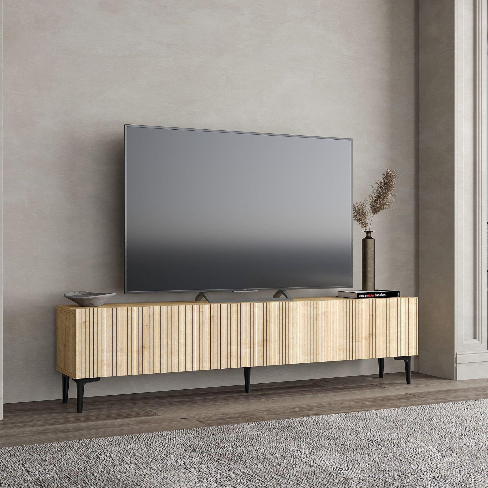 Voir la diapositive 4 : Habitat et Jardin Meuble tv en bois  oscar  - 180 x 31 x 45 cm - marron clair