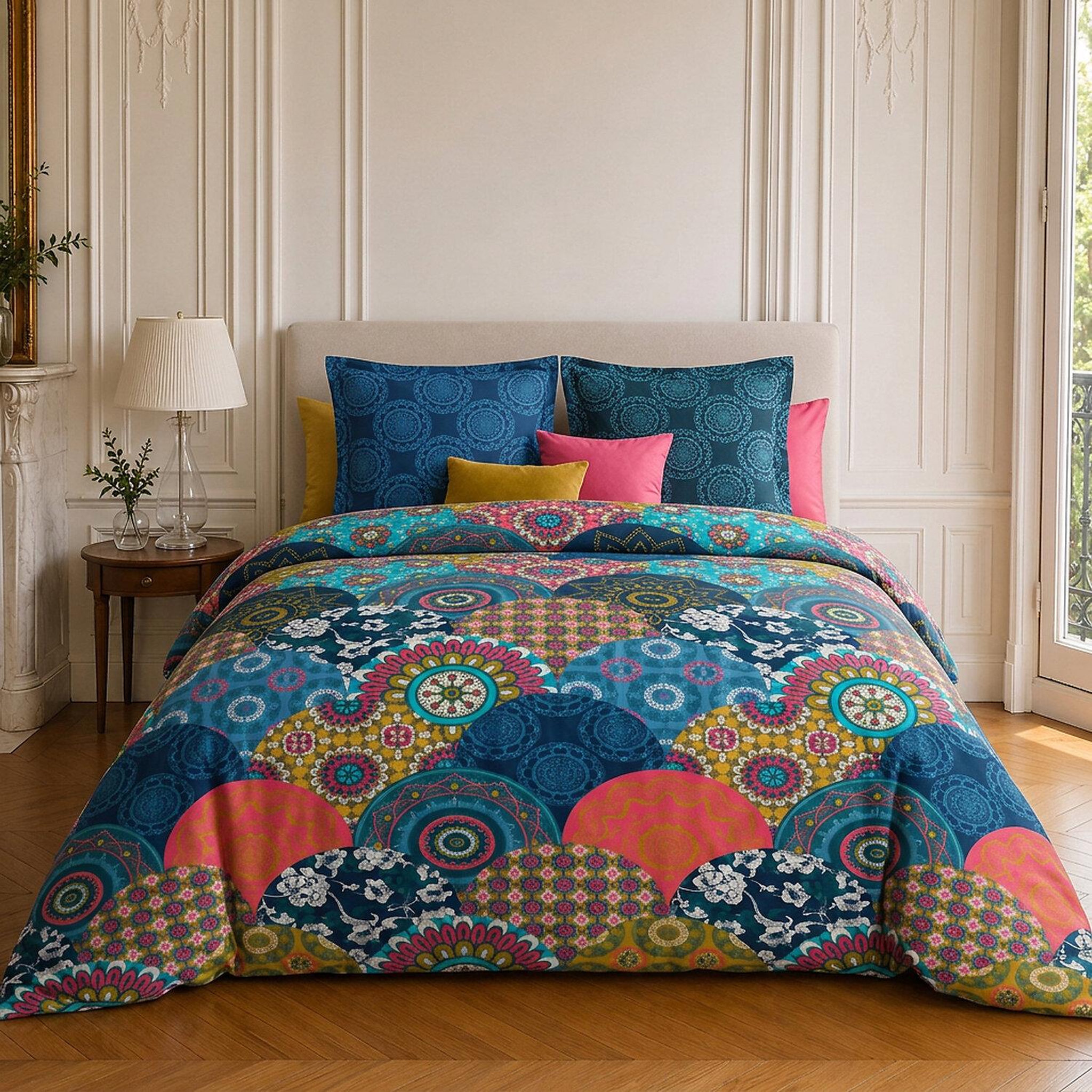 Home collection Parure housse de couette imprimée 100% coton 57 fils - colorado. Coloris disponibles : Multicolore