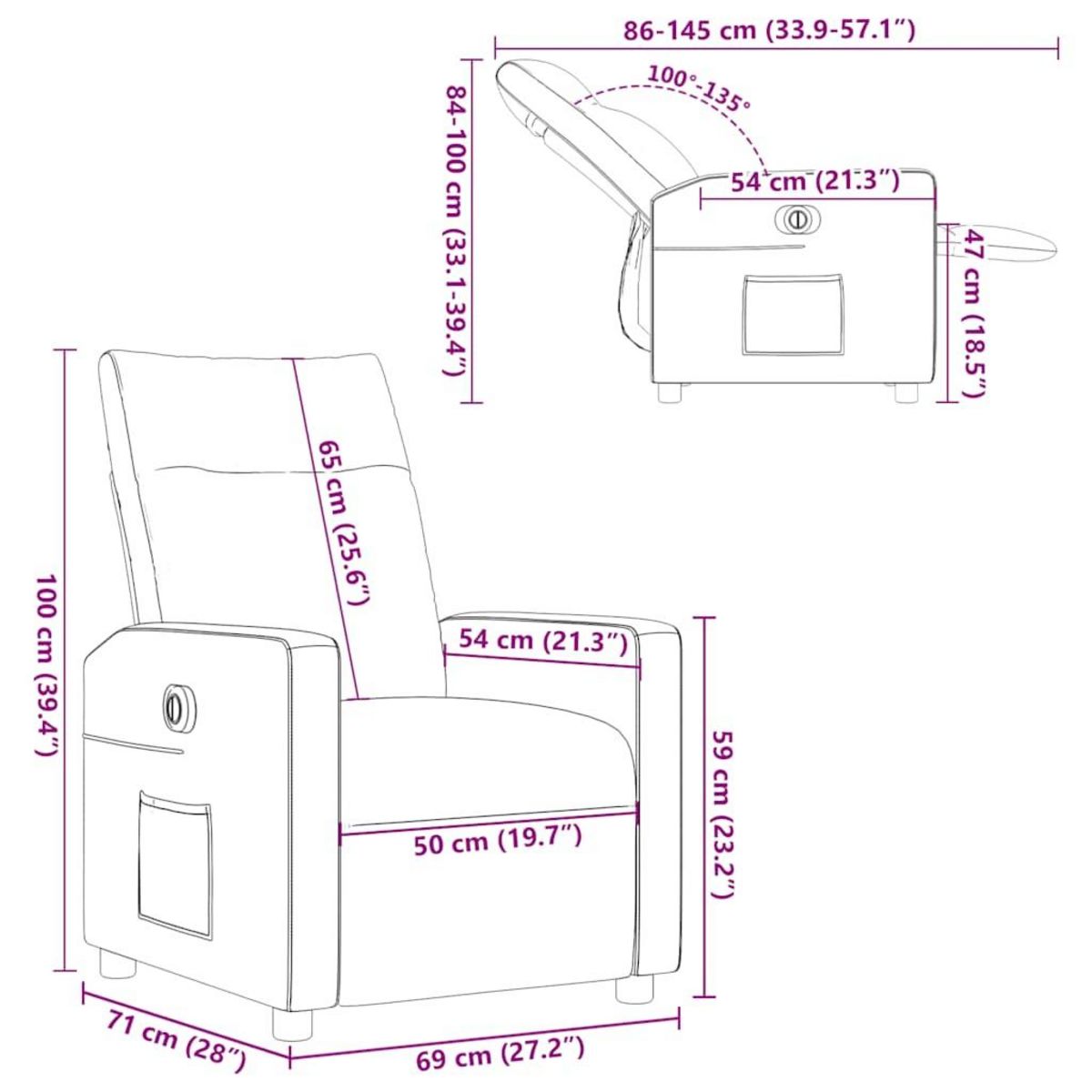 VIDAXL Fauteuil inclinable electrique Gris fonce Tissu