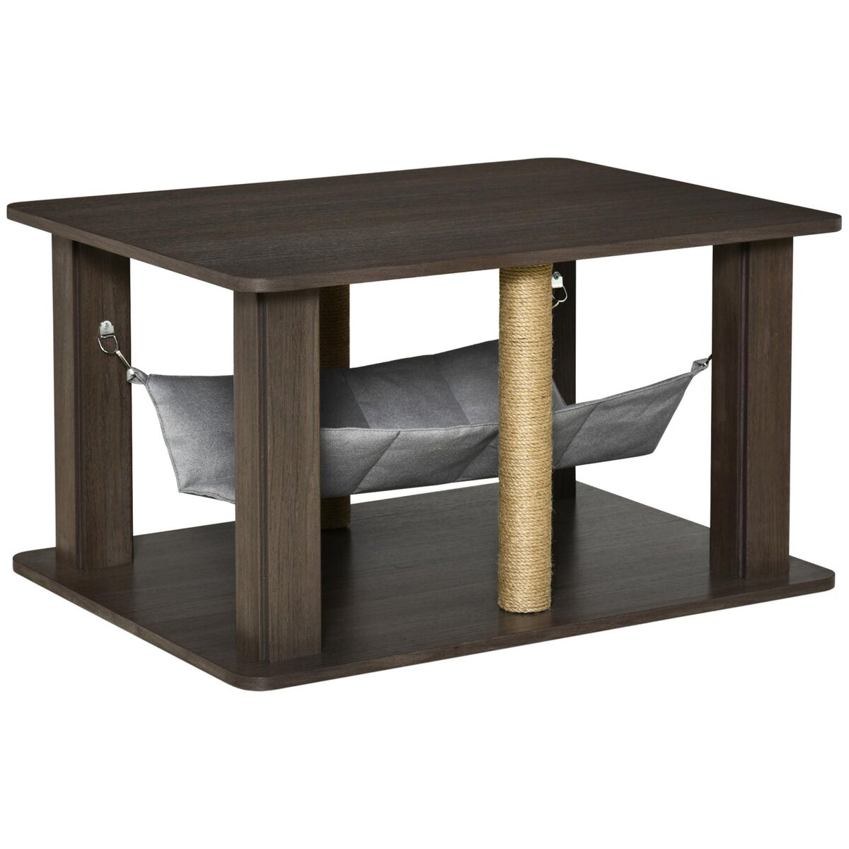 PAWHUT Table basse arbre à chat 2 en 1 - centre d'activités avec hamac, griffoirs - dim. 79L x 59l x 45,5H cm - polyester aspect bois gris