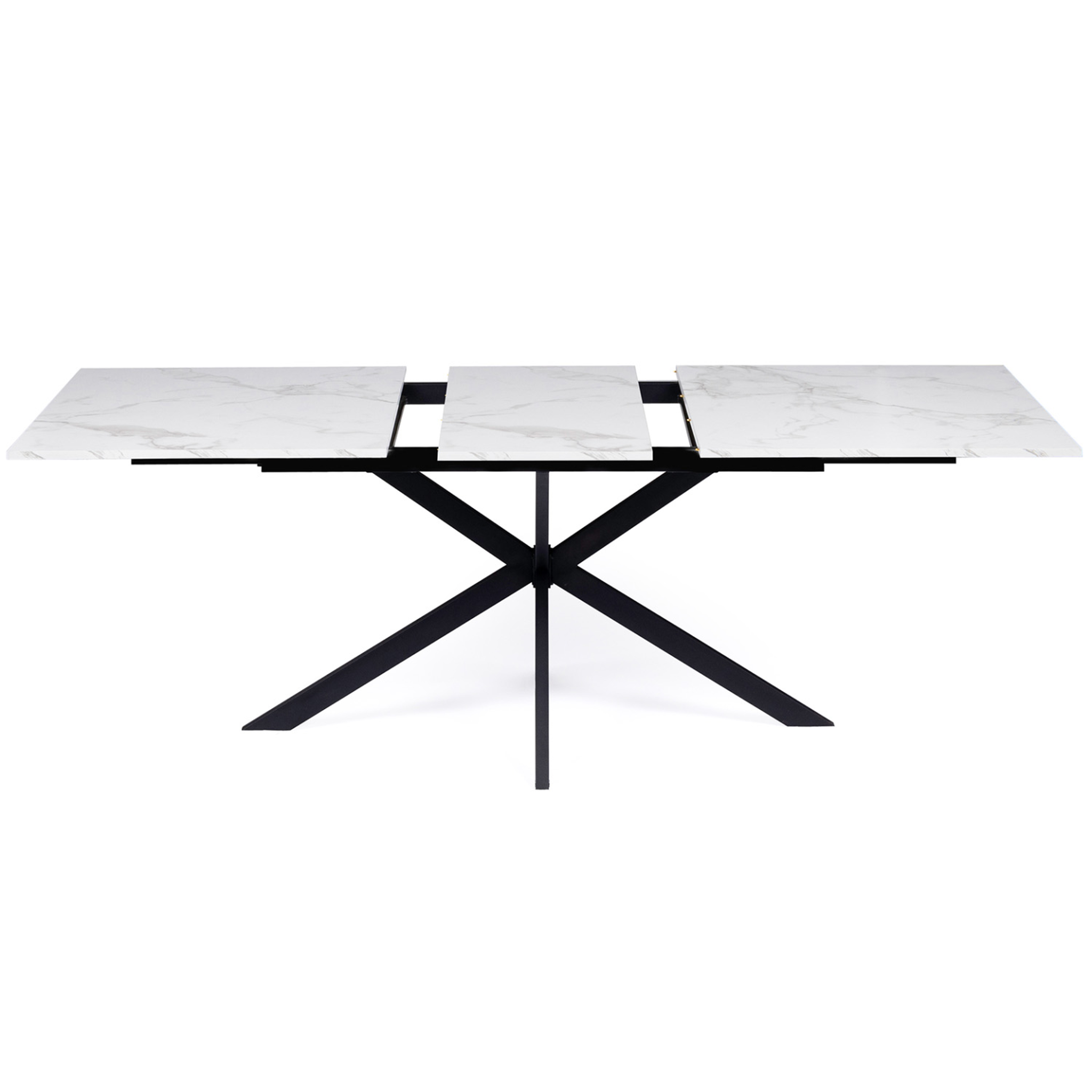 Voir la diapositive 3 : ID MARKET Table à manger extensible rectangle alix 6-10 personnes pied araignée noir plateau effet marbre blanc alaska 160-200 cm