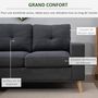 Voir la diapositive 6 : HOMCOM Canapé d'angle 3 places design scandinave - dossier effet capitonné, repose-pied amovible - piètement bois tissu anthracite