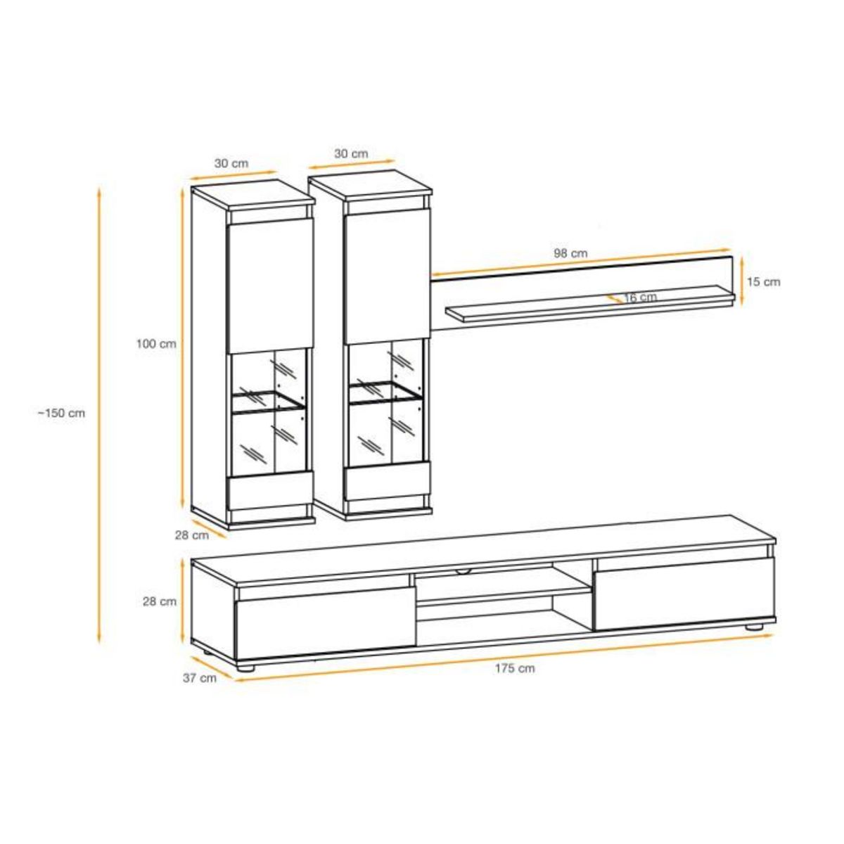 Paris Prix Ensemble Meuble TV  Modo  175cm Anthracite & Naturel