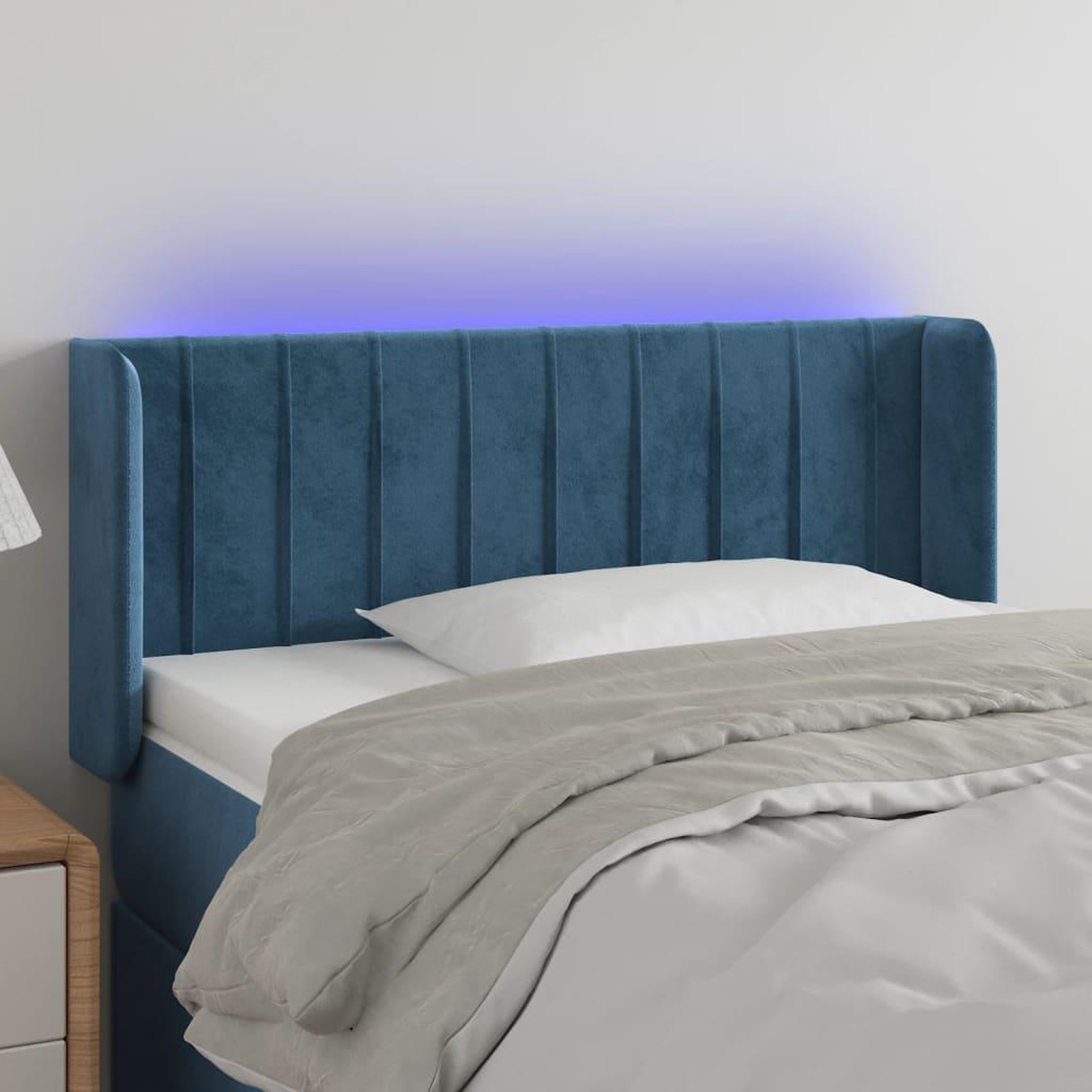 Voir la diapositive 1 : VIDAXL Tete de lit a LED Bleu fonce 93x16x78/88 cm Velours