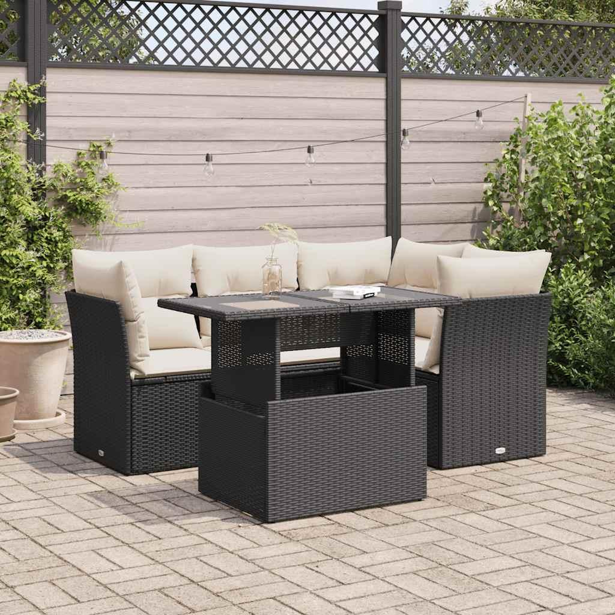 VIDAXL Salon de jardin 5 pcs avec coussins noir resine tressee