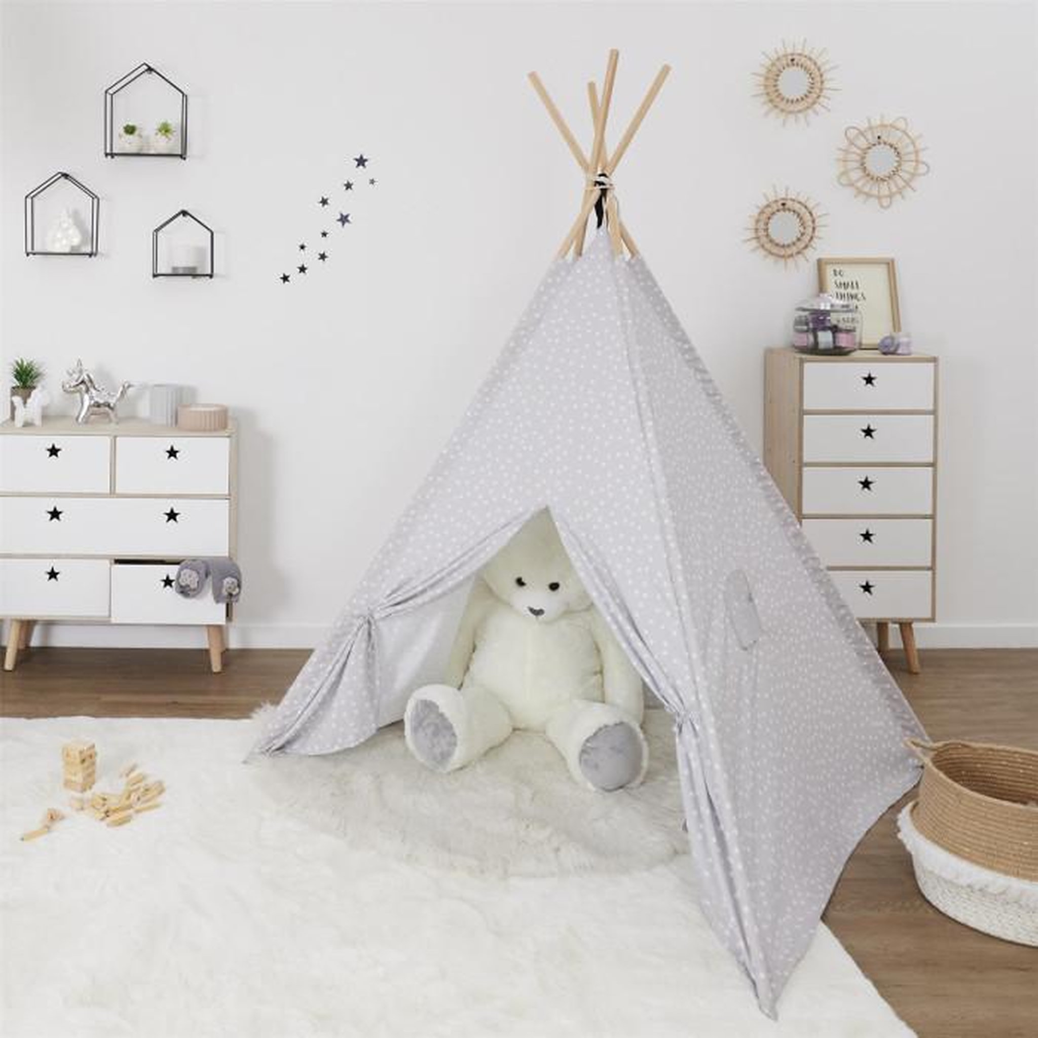 Voir la diapositive 3 : Paris Prix Tipi Enfant Déco  Rêves  160cm Gris