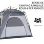 Voir la diapositive 4 : OUTSUNNY Tente de camping familiale 4 personnes montage instantanée pop-up 4 fenêtres pare-soleil dim. 2,4L x 2,4l x 1,95H m fibre verre polyester gris