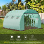 Voir la diapositive 4 : OUTSUNNY Bâche de rechange serre tunnel 9 m², bâche dim. 3L x 3l x 2H m PE anti-UV imperméable 6 fenêtres + porte enroulable zippée vert