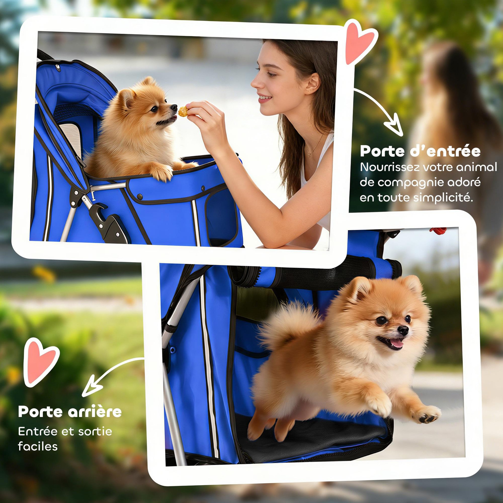 Voir la diapositive 6 : PAWHUT Poussette buggy pliable chien chat porte-gobelet panier de rangement inclus 4 roues bleu