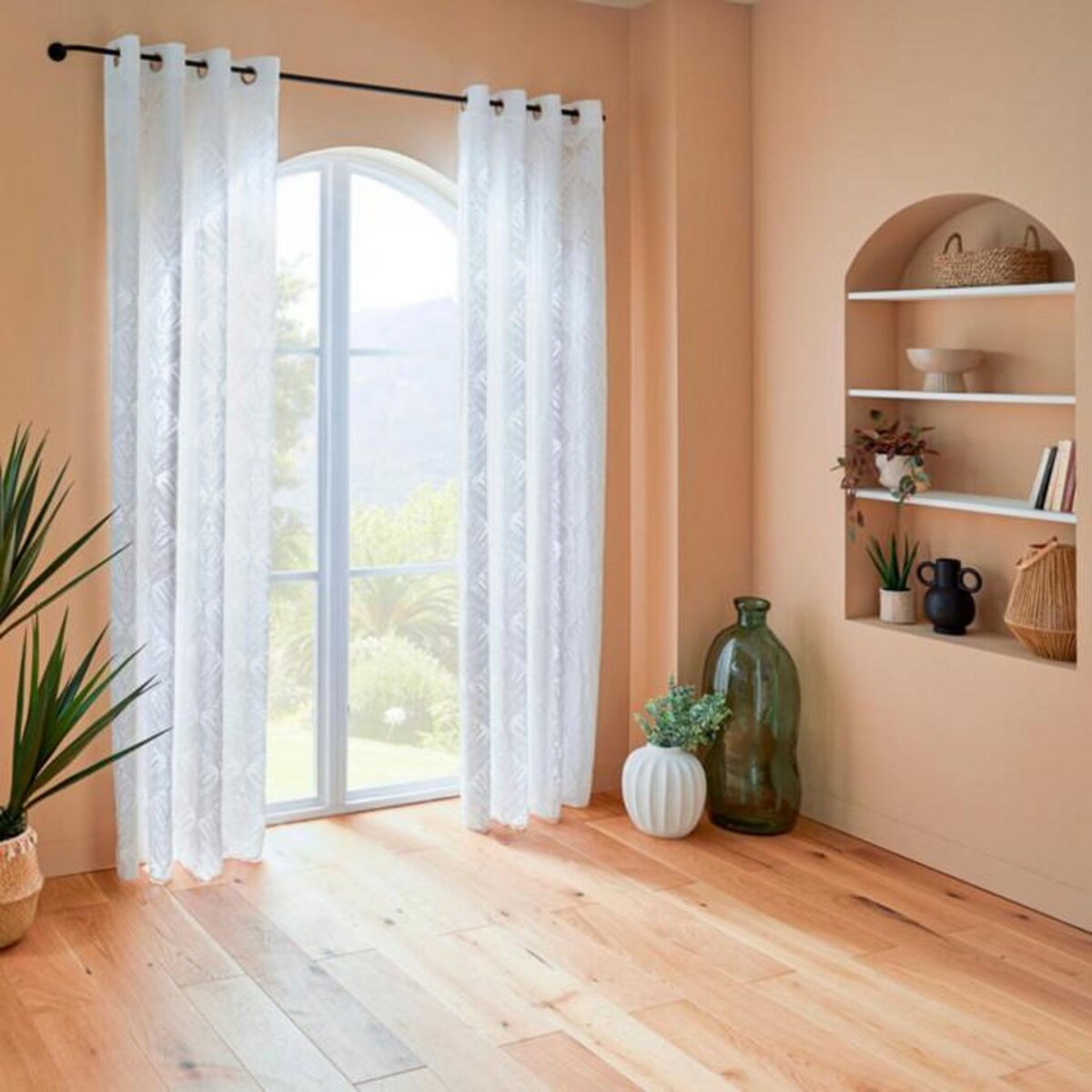ATMOSPHERA Rideau Voilage Motifs Végétaux  Lazi  140x240cm Blanc