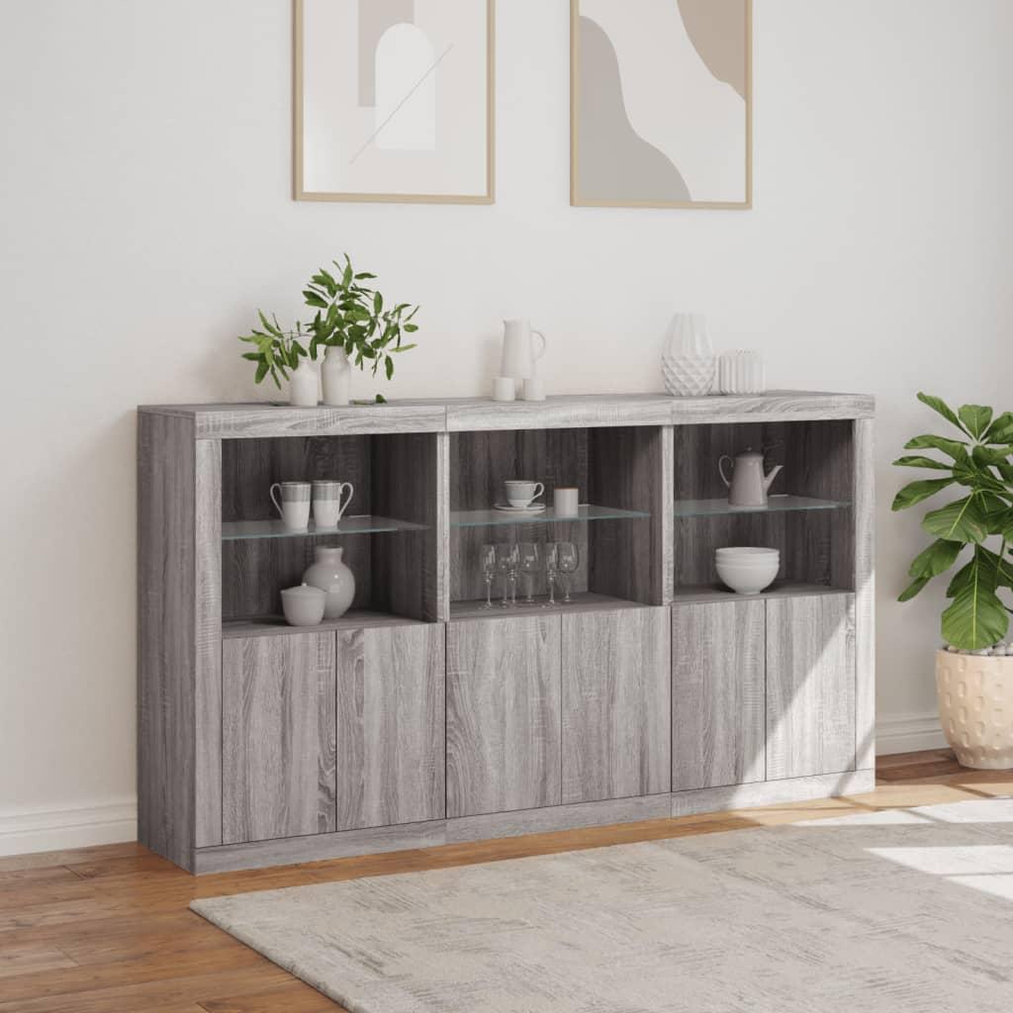 Voir la diapositive 4 : VIDAXL Buffet avec lumieres LED sonoma gris 181,5x37x100 cm