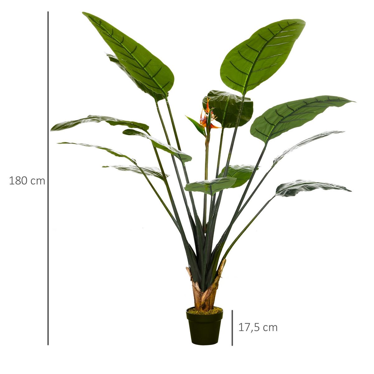 HOMCOM Plante artificielle Strelitzia H. 180 cm branches lichen feuilles fleurs grand réalisme pot inclus