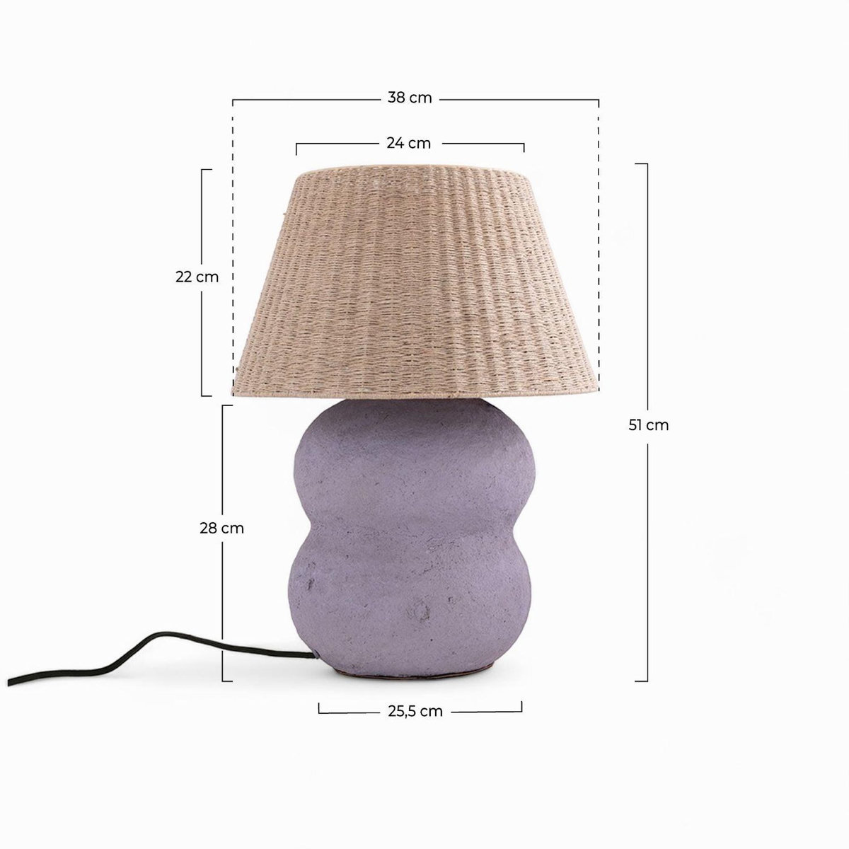 Rendez vous déco Lampe à poser en jute et papier mauve-Ida