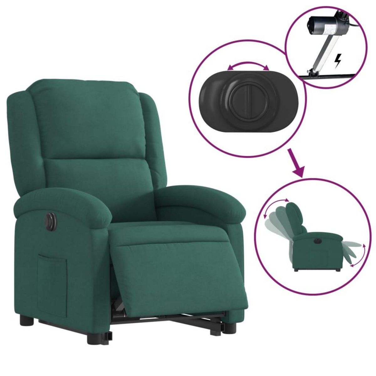 VIDAXL Fauteuil inclinable electrique vert fonce velours