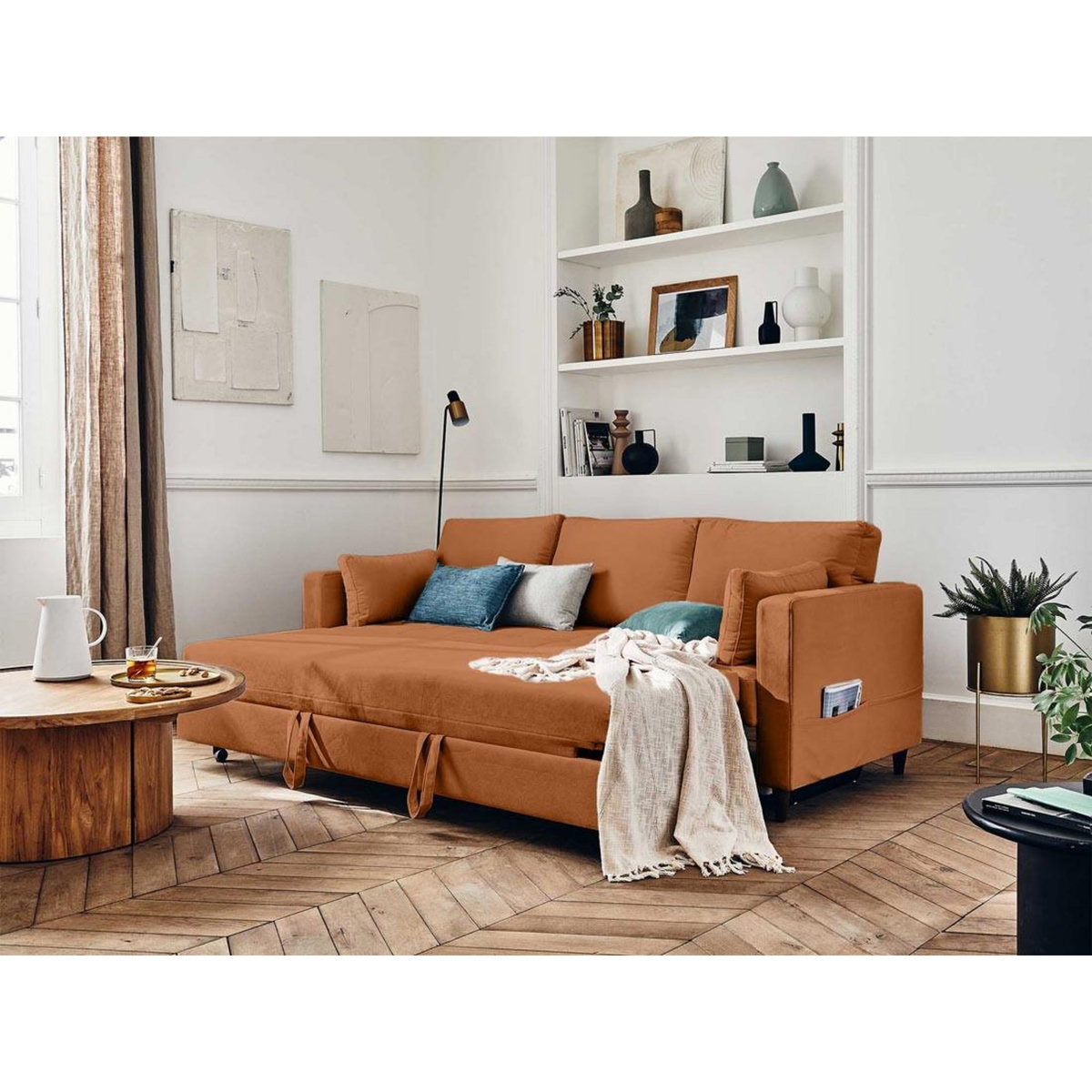 LISA DESIGN Anna - canapé droit 3 places convertible avec poche en velours