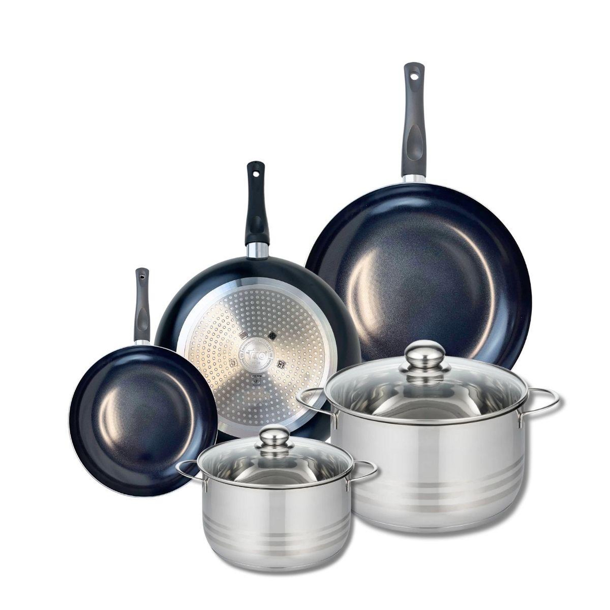 ELO Ensemble de 3 poêles de cuisson 20, 28 et 32 cm et 2 faitouts 20 et 24 cm elo prima brillant