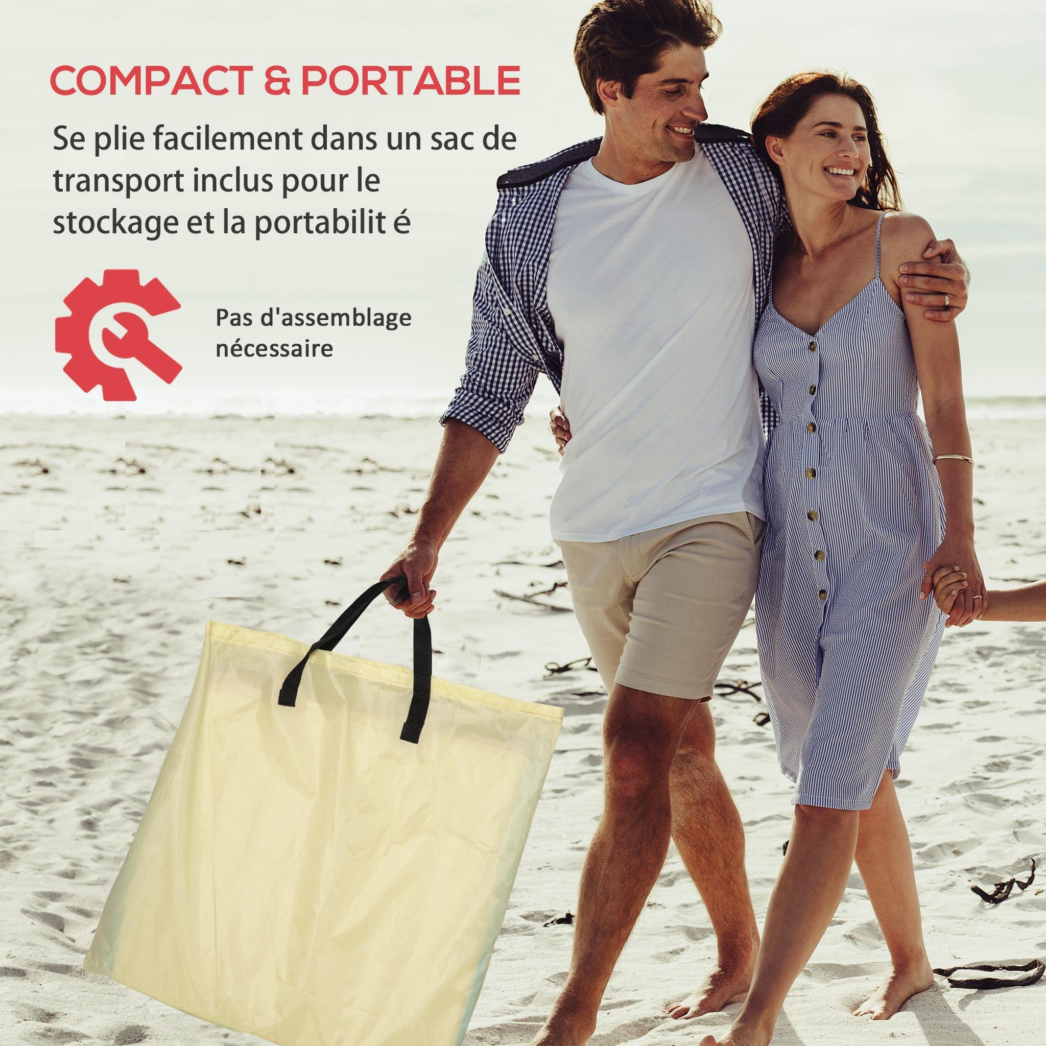 Voir la diapositive 5 : OUTSUNNY Lot de 2 tapis de plage rembourrés - dossier inclinable 5 positions - sac transport inclus - acier polyester beige