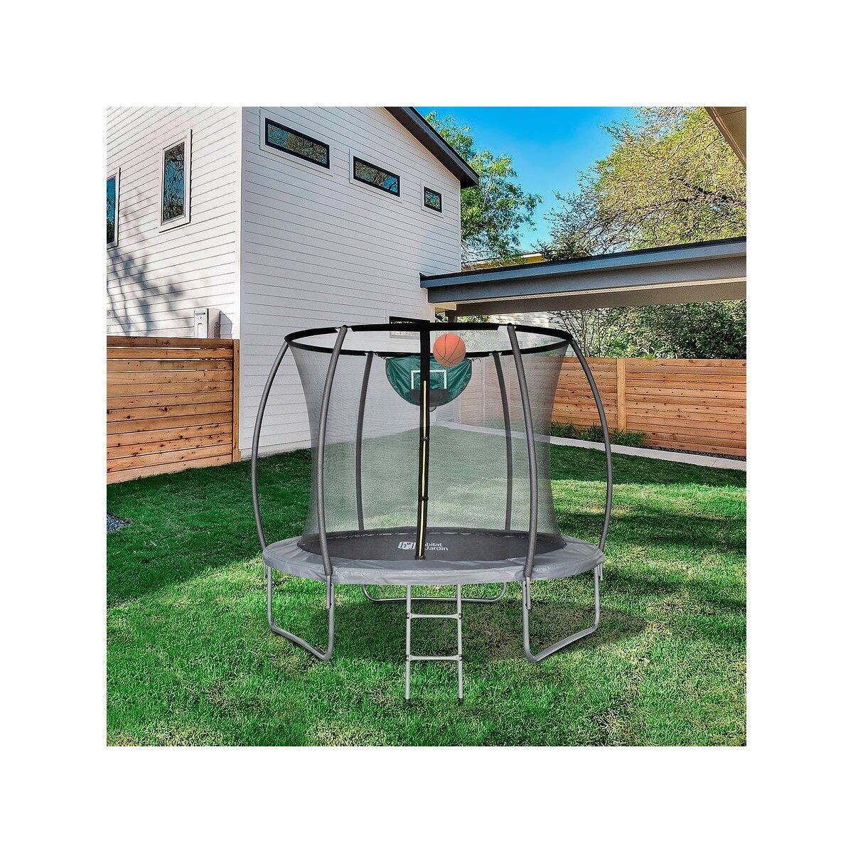 Habitat et Jardin Trampoline avec filet intérieur  jumper  - Ø 4,60 m - Gris